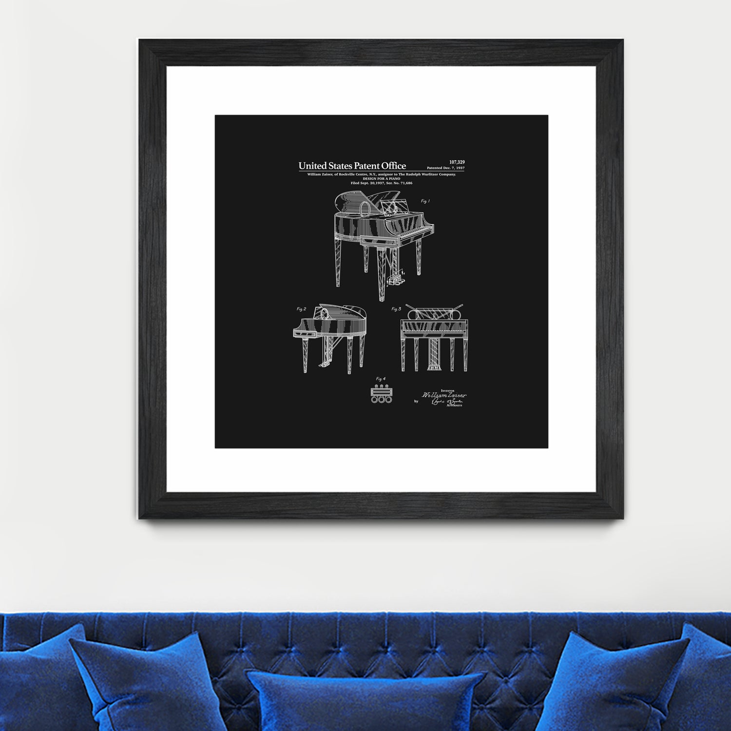 Piano Patent - Black by Finlay McNevin on GIANT ART - black typography