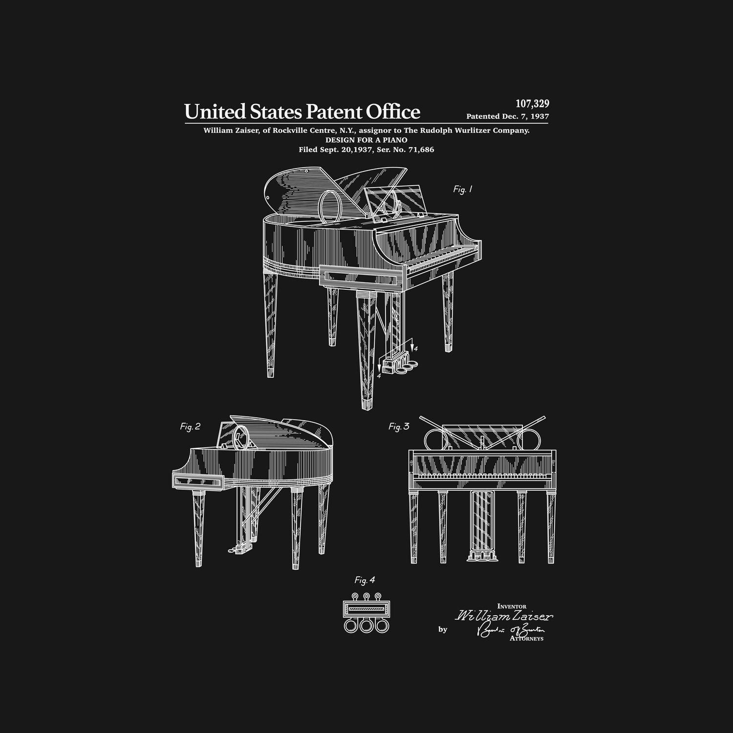 Piano Patent - Black by Finlay McNevin on GIANT ART - black typography