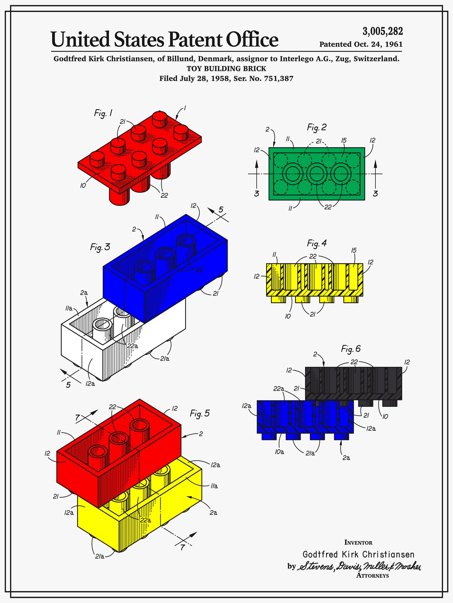 Toy Building Brick Patent by Finlay McNevin on GIANT ART - white typography