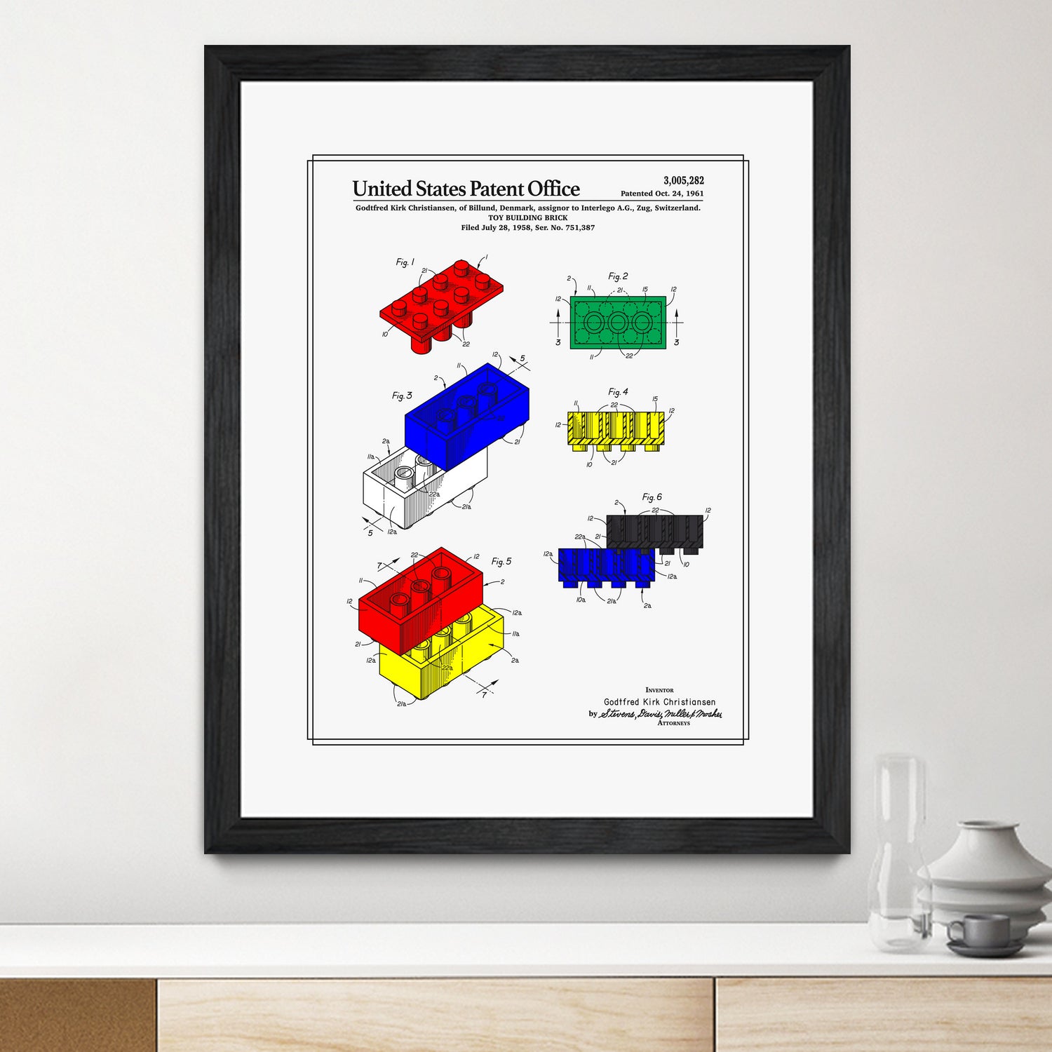 Toy Building Brick Patent by Finlay McNevin on GIANT ART - white typography