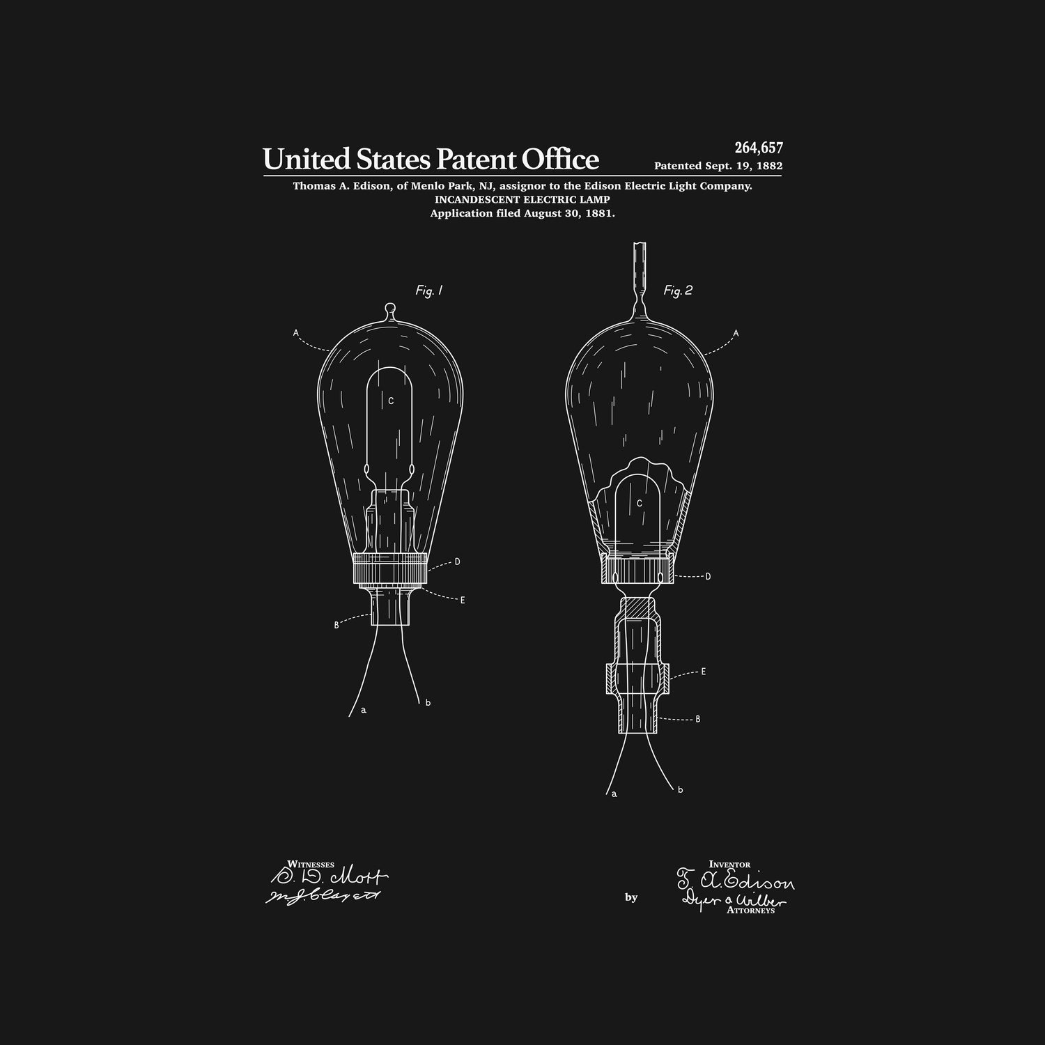 Thomas Edison Light Bulb Patent - Black by Finlay McNevin on GIANT ART - black typography