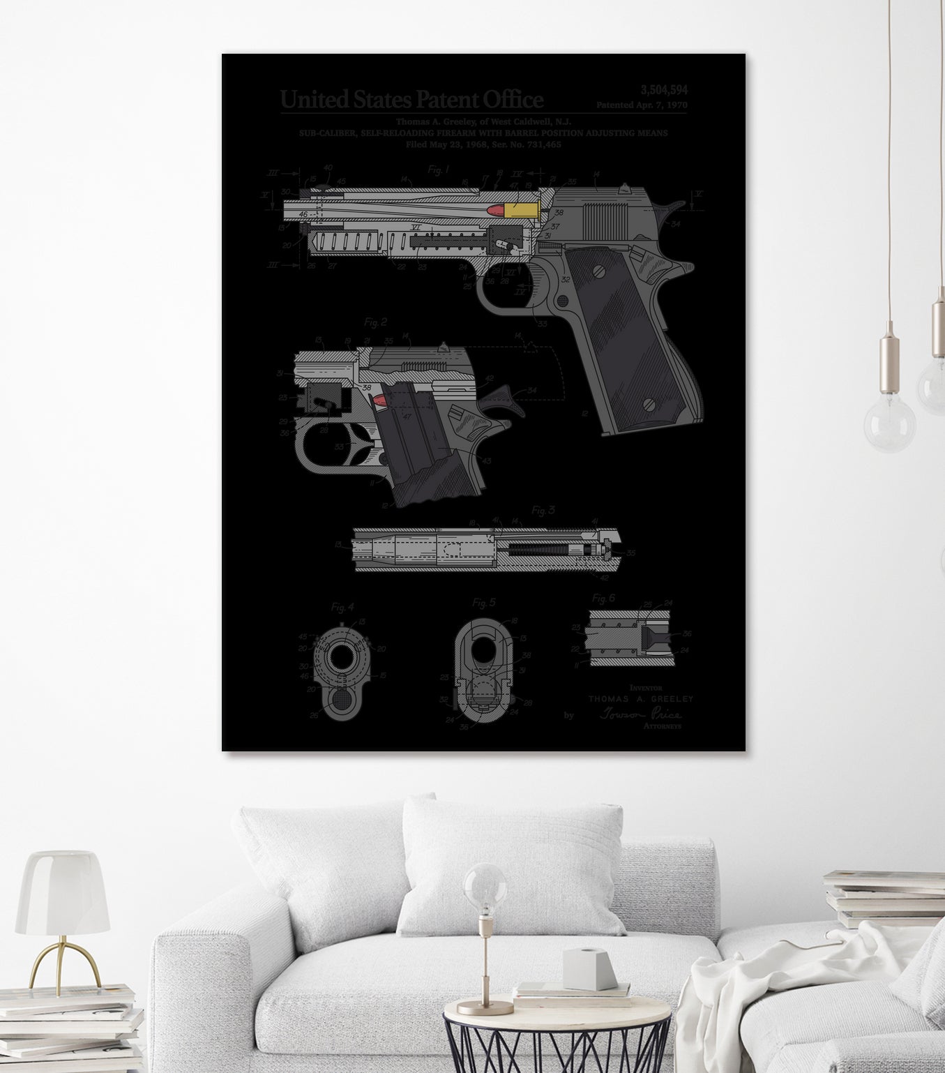 Colt 1911 Handgun Patent by Finlay McNevin on GIANT ART - gray typography