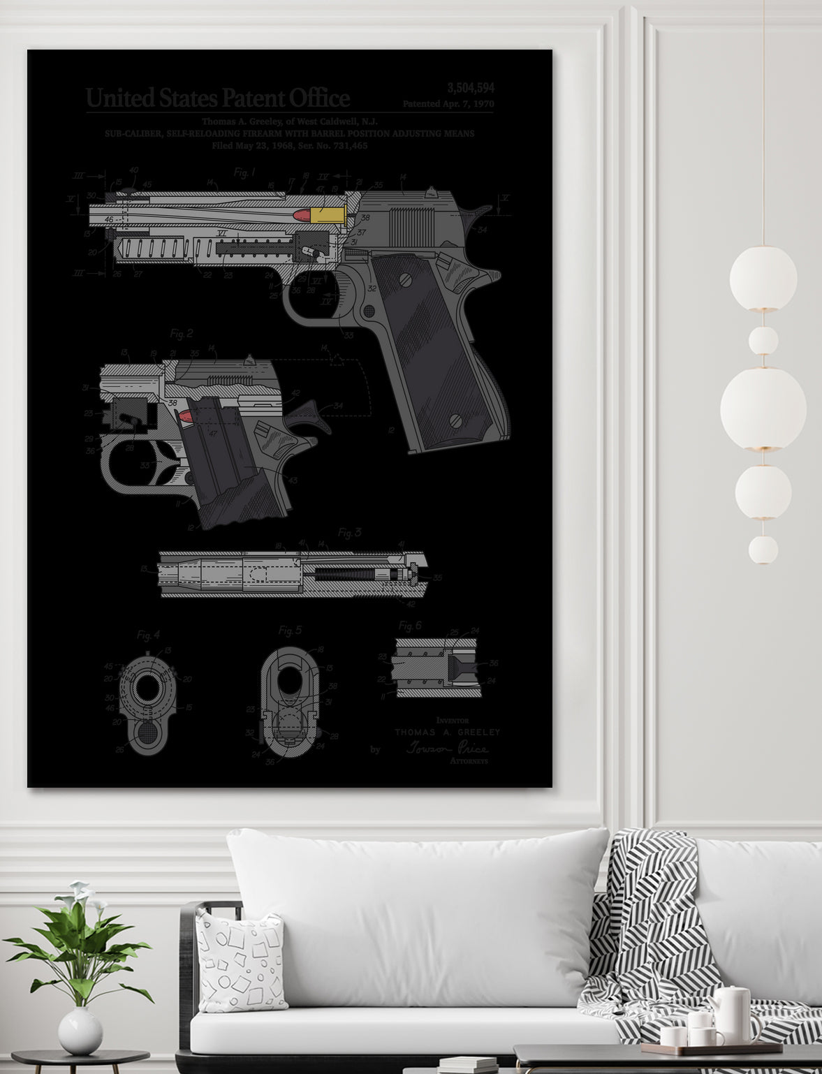 Colt 1911 Handgun Patent by Finlay McNevin on GIANT ART - gray typography