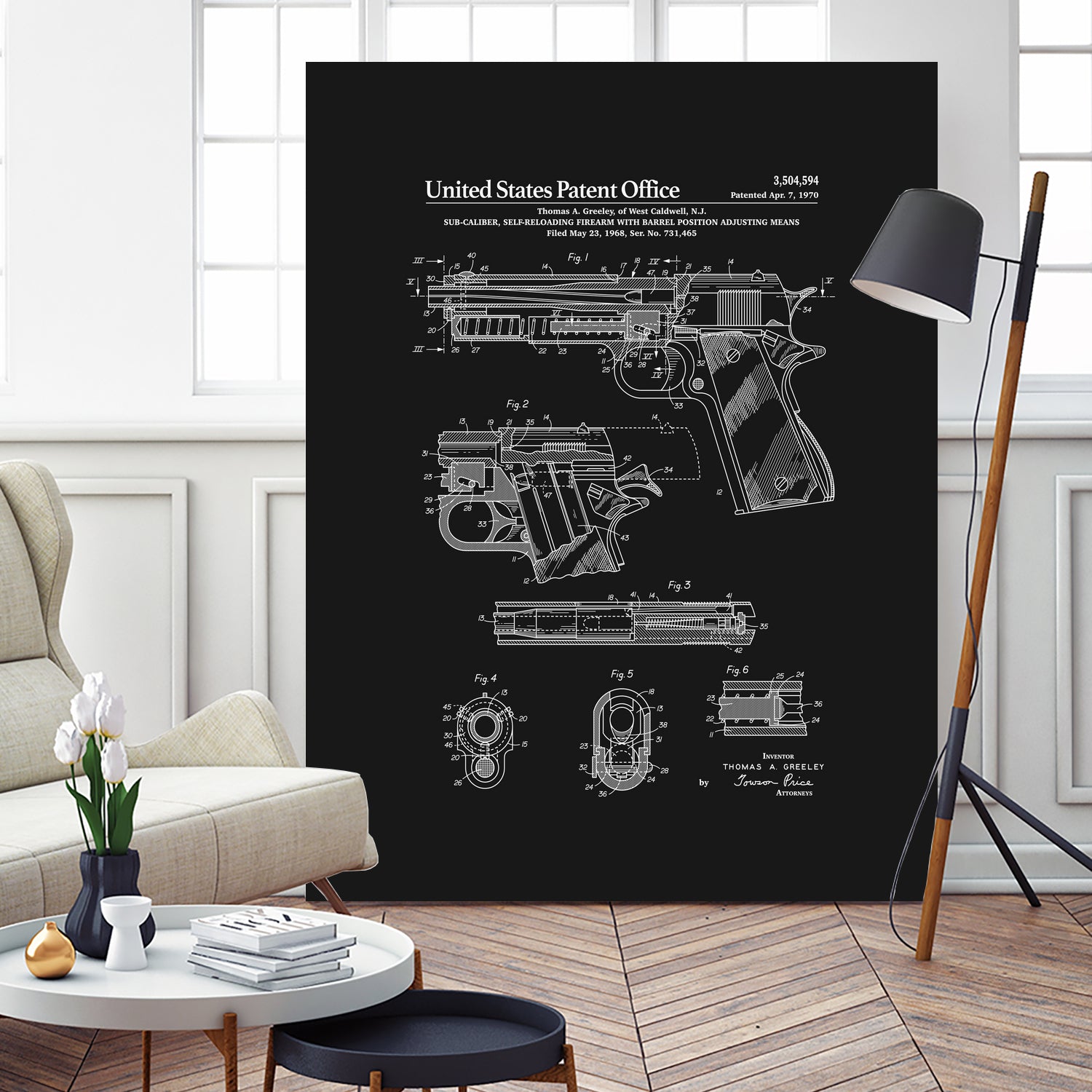 Colt 1911 Handgun Patent - Black by Finlay McNevin on GIANT ART - black typography