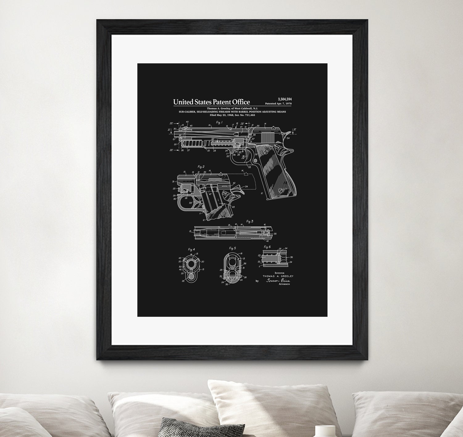 Colt 1911 Handgun Patent - Black by Finlay McNevin on GIANT ART - black typography