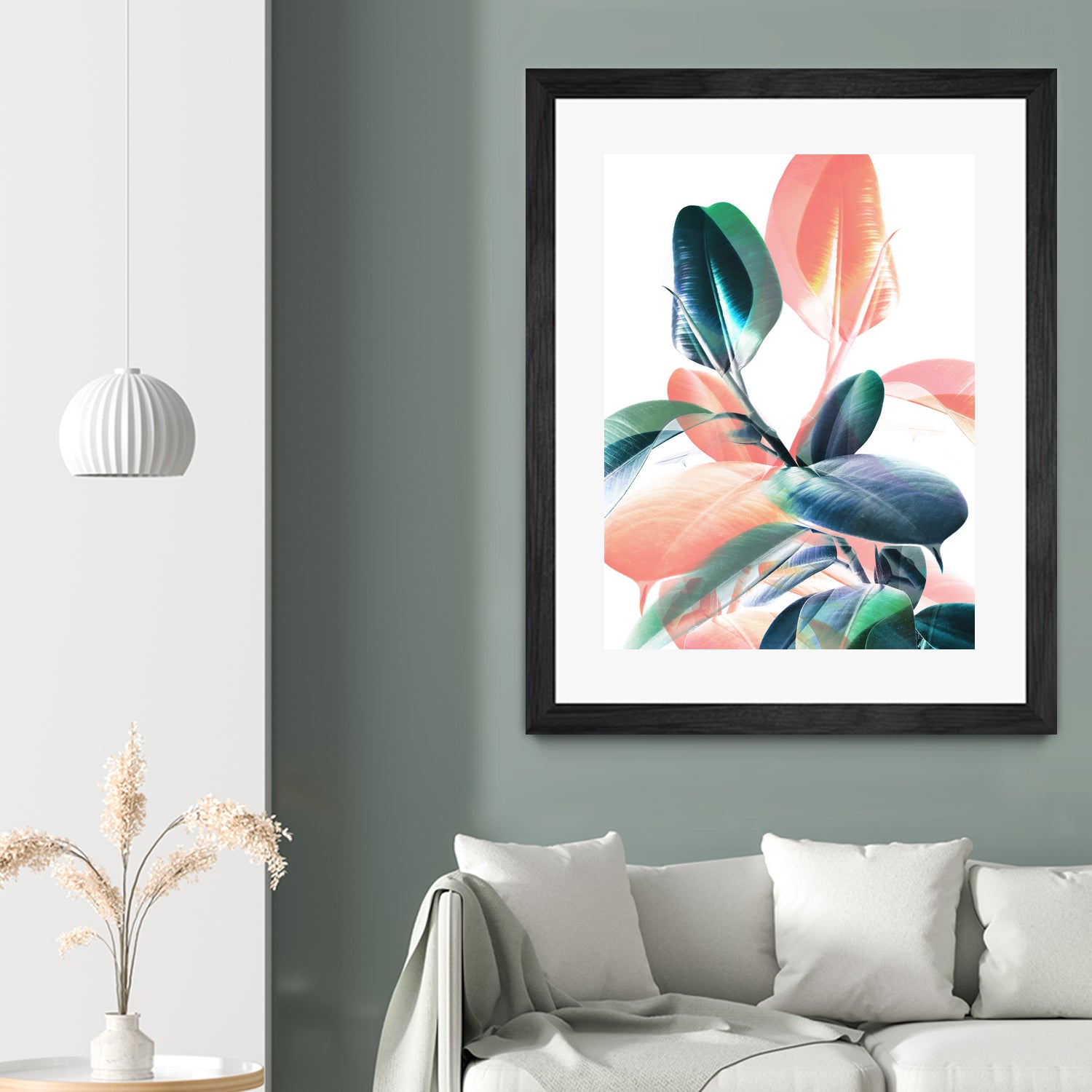 Foliage in Love - Teal & Peach by Dominique Van Roey on GIANT ART - white photo manipulation