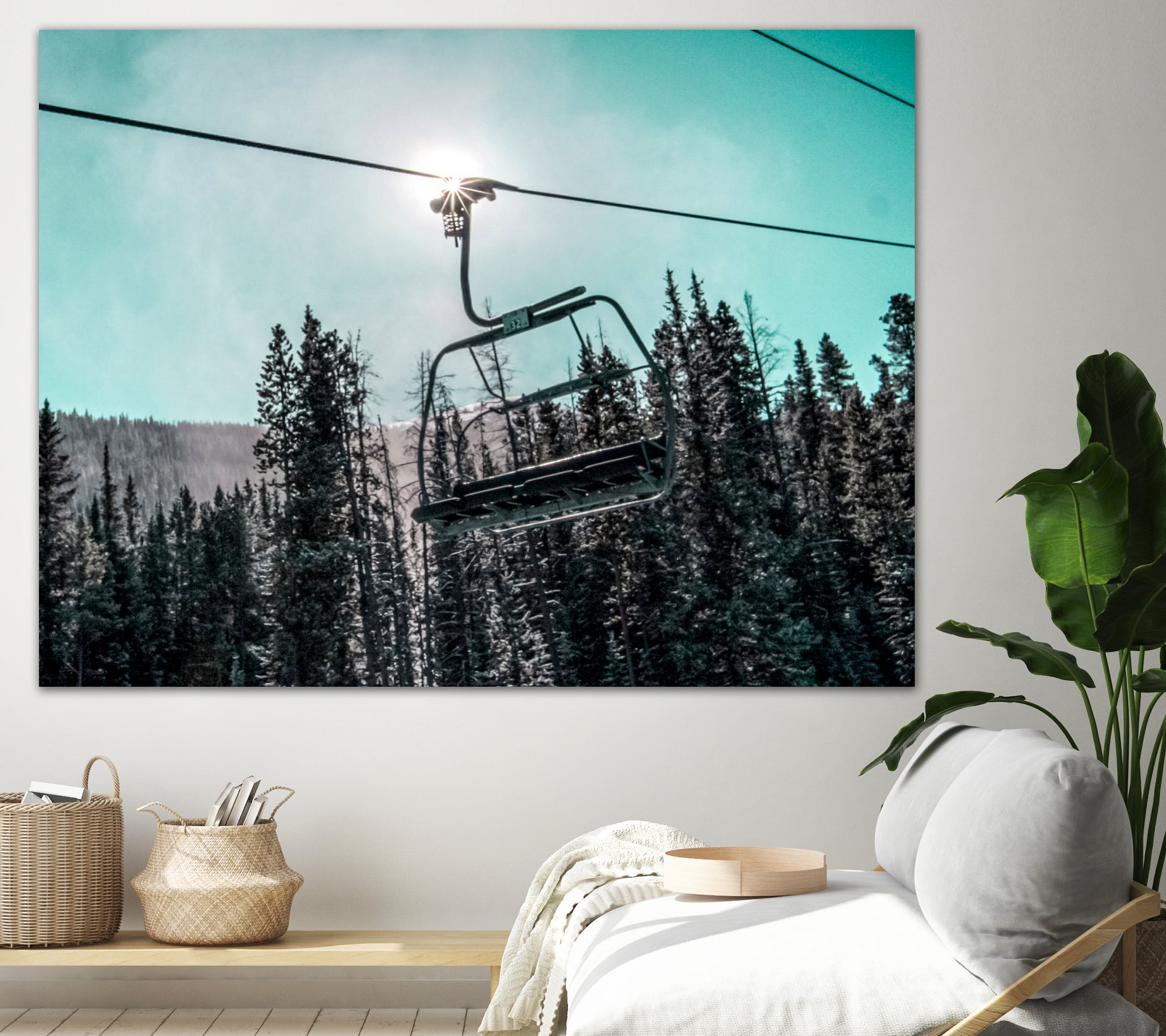 Chair Lift with Dark Blue and Teal Winter Sky by RJ Byrd on GIANT ART - blue photo illustration