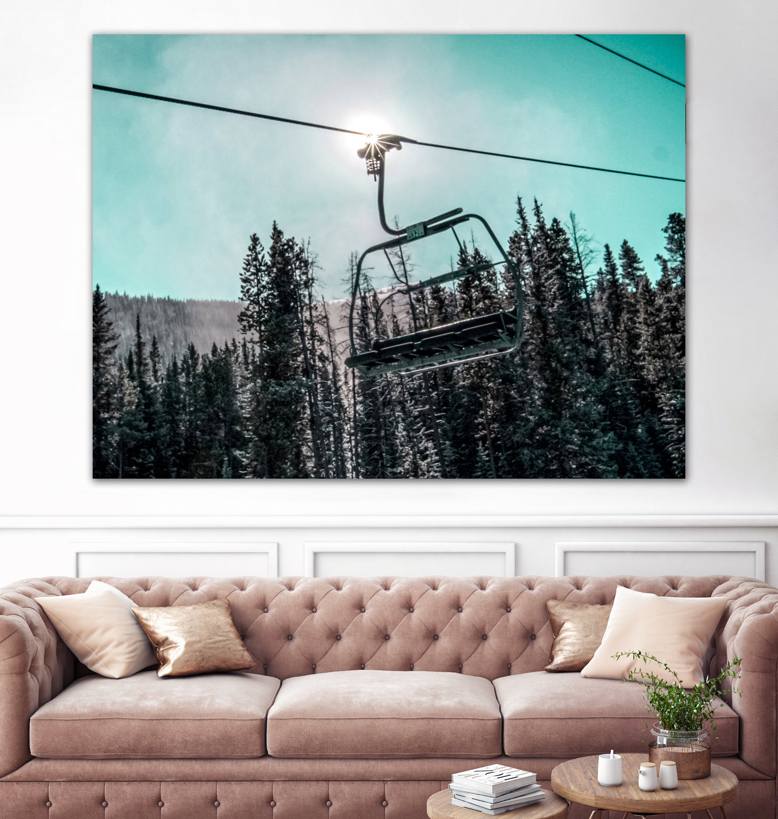 Chair Lift with Dark Blue and Teal Winter Sky by RJ Byrd on GIANT ART - blue photo illustration