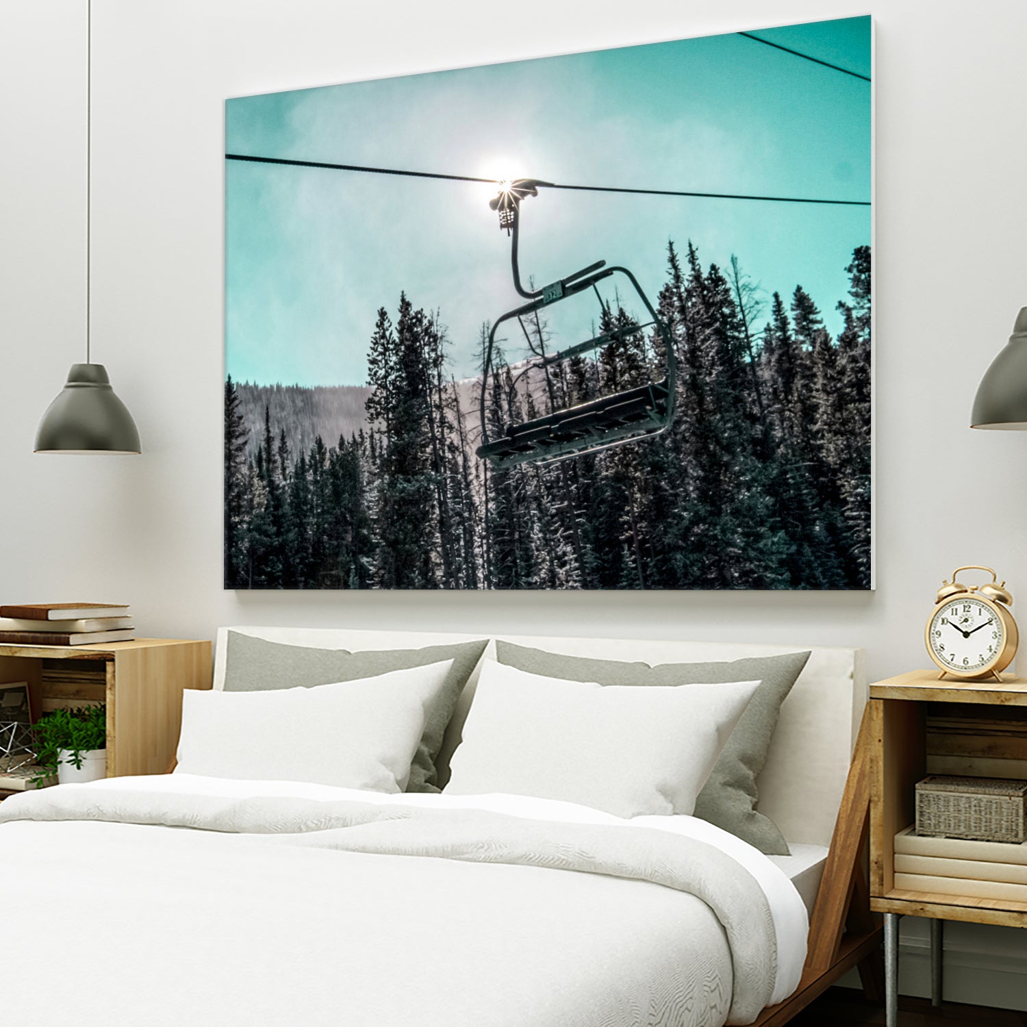 Chair Lift with Dark Blue and Teal Winter Sky by RJ Byrd on GIANT ART - blue photo illustration