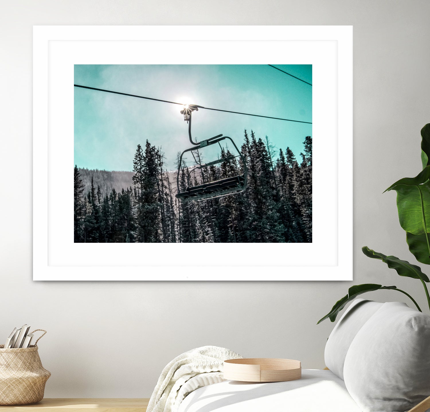 Chair Lift with Dark Blue and Teal Winter Sky by RJ Byrd on GIANT ART - blue photo illustration