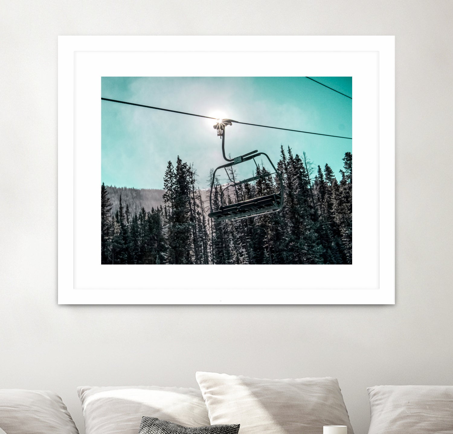 Chair Lift with Dark Blue and Teal Winter Sky by RJ Byrd on GIANT ART - blue photo illustration