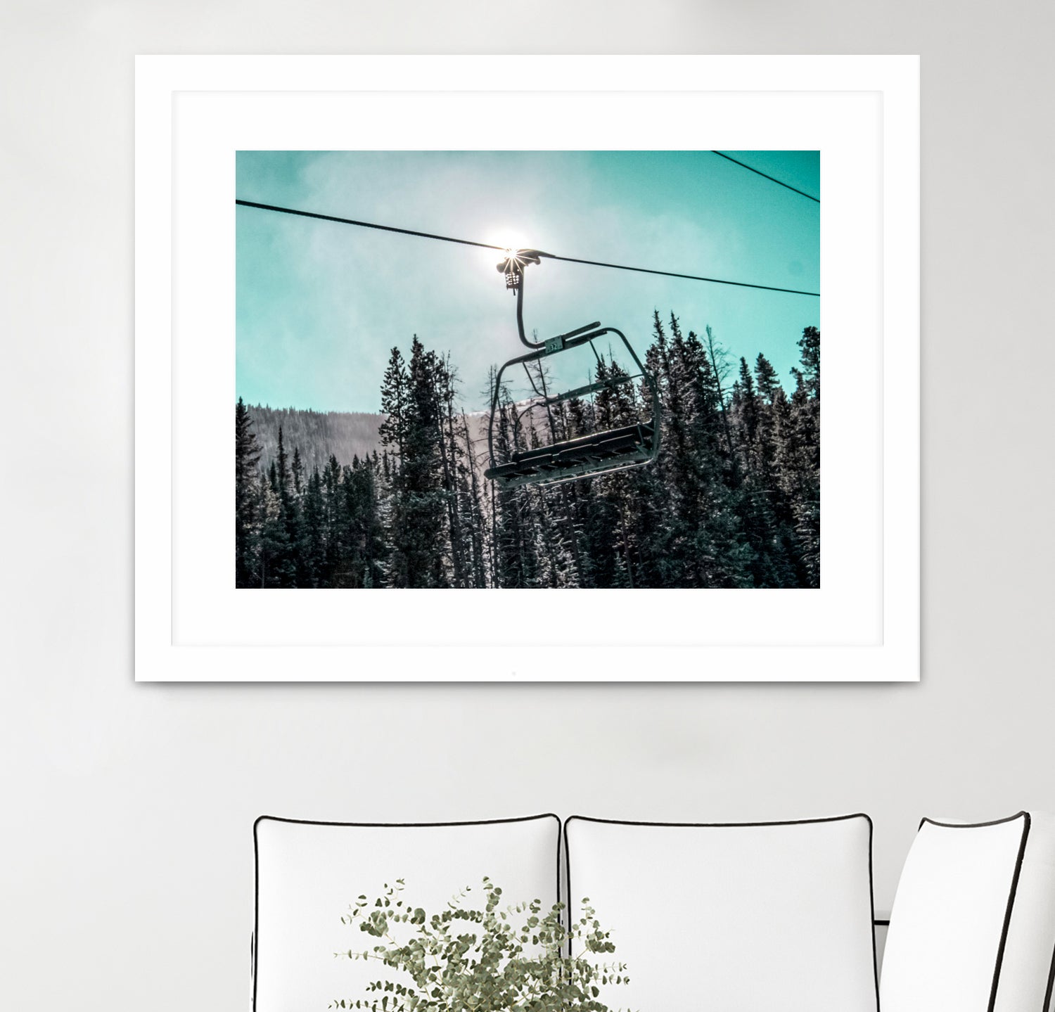 Chair Lift with Dark Blue and Teal Winter Sky by RJ Byrd on GIANT ART - blue photo illustration