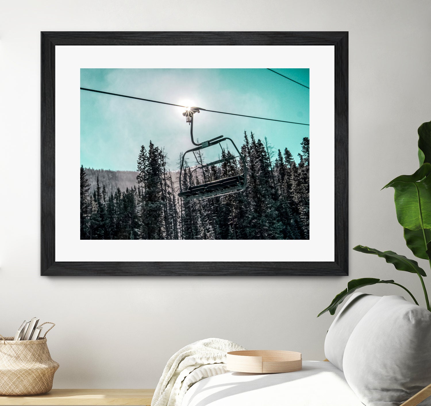 Chair Lift with Dark Blue and Teal Winter Sky by RJ Byrd on GIANT ART - blue photo illustration