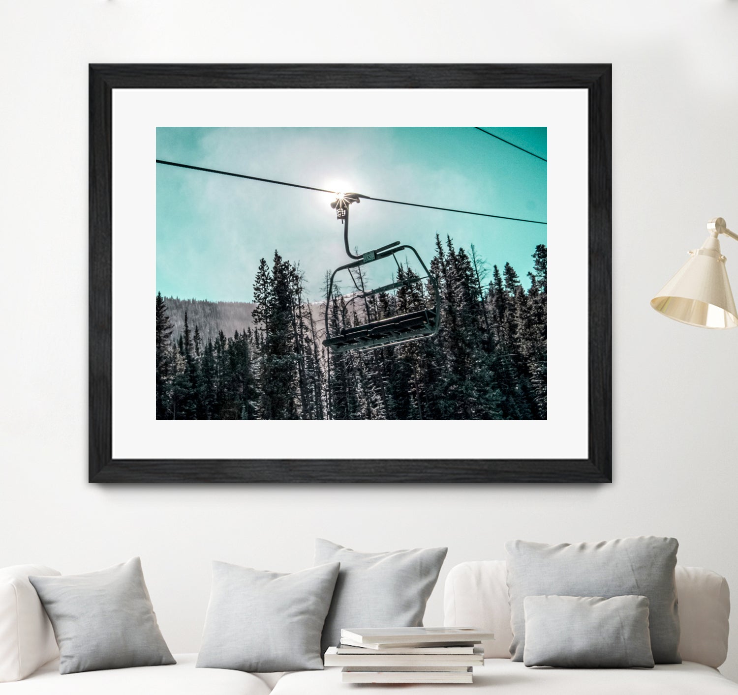 Chair Lift with Dark Blue and Teal Winter Sky by RJ Byrd on GIANT ART - blue photo illustration