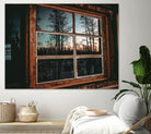 Grainy Sunset Reflection on Log Cabin Window by RJ Byrd on GIANT ART - blue photo illustration