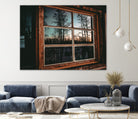 Grainy Sunset Reflection on Log Cabin Window by RJ Byrd on GIANT ART - blue photo illustration