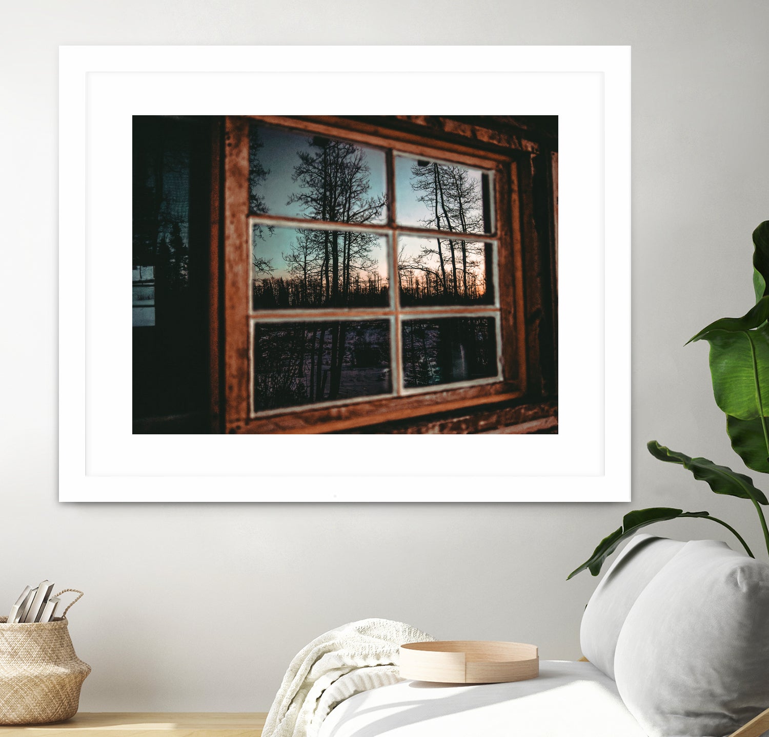 Grainy Sunset Reflection on Log Cabin Window by RJ Byrd on GIANT ART - blue photo illustration