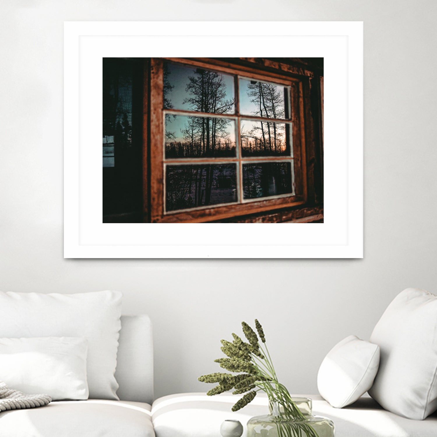 Grainy Sunset Reflection on Log Cabin Window by RJ Byrd on GIANT ART - blue photo illustration