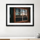 Grainy Sunset Reflection on Log Cabin Window by RJ Byrd on GIANT ART - blue photo illustration