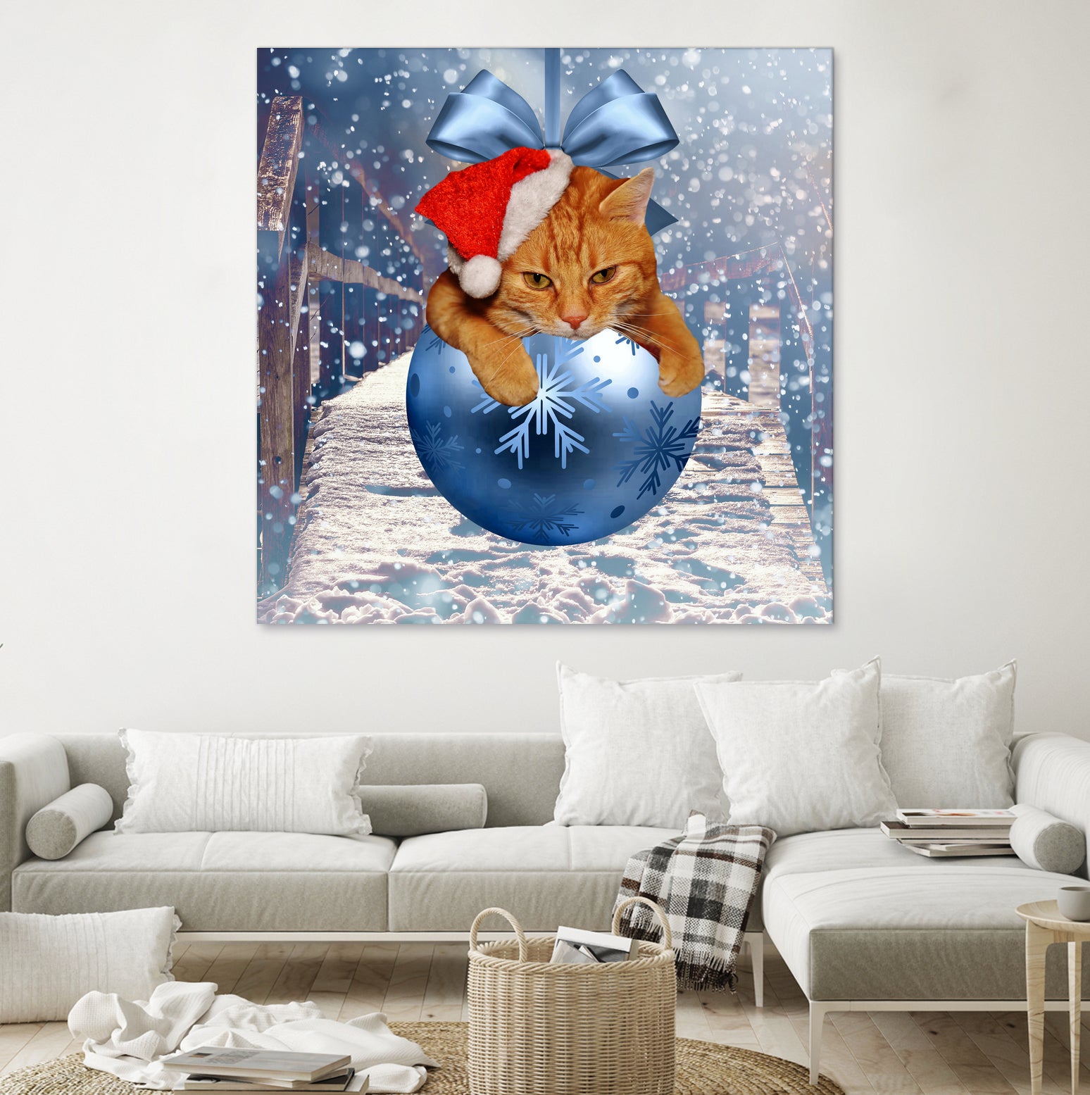 Christmas Cat and Snow by Erika Kaisersot on GIANT ART - blue photo illustration