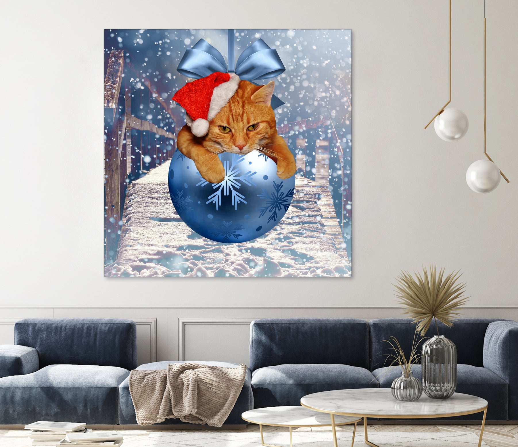 Christmas Cat and Snow by Erika Kaisersot on GIANT ART - blue photo illustration