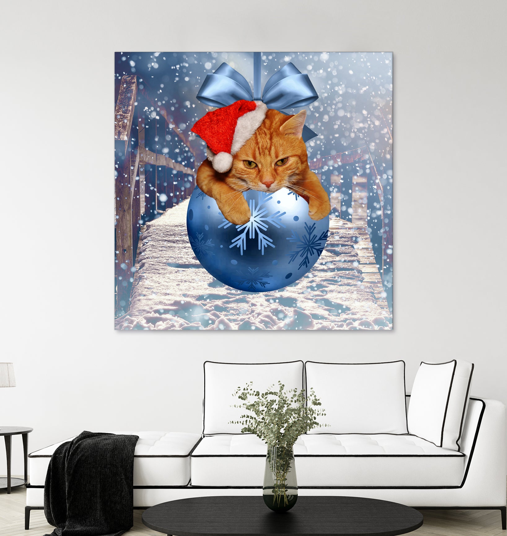 Christmas Cat and Snow by Erika Kaisersot on GIANT ART - blue photo illustration