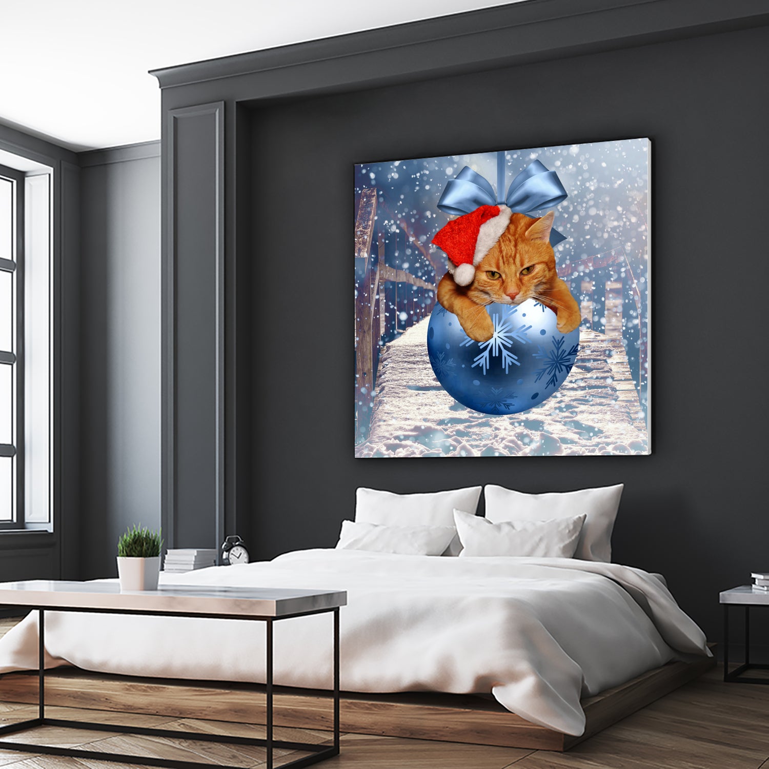 Christmas Cat and Snow by Erika Kaisersot on GIANT ART - blue photo illustration