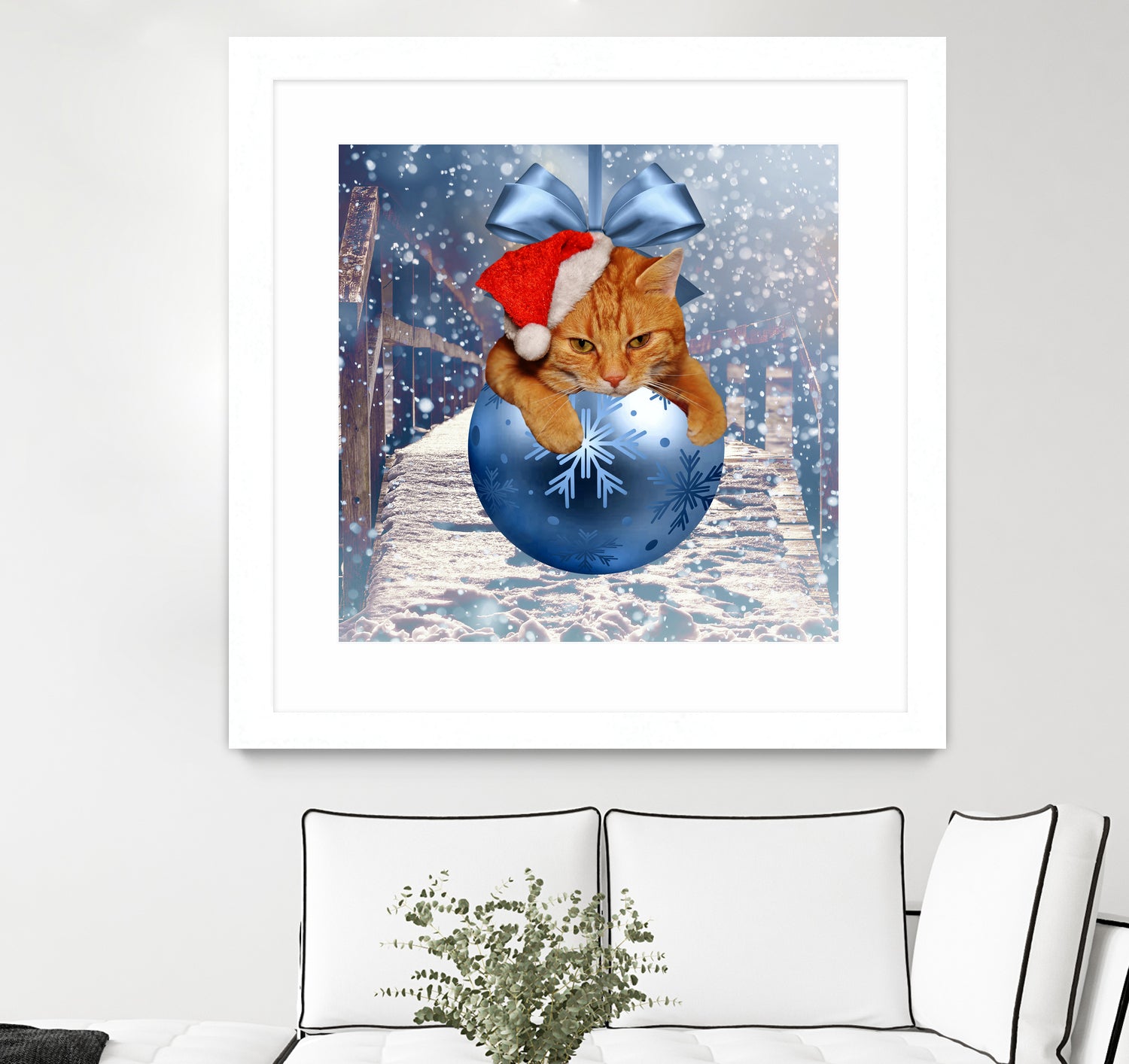 Christmas Cat and Snow by Erika Kaisersot on GIANT ART - blue photo illustration