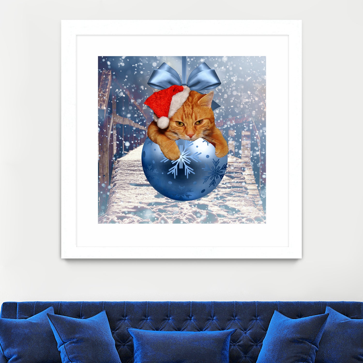 Christmas Cat and Snow by Erika Kaisersot on GIANT ART - blue photo illustration