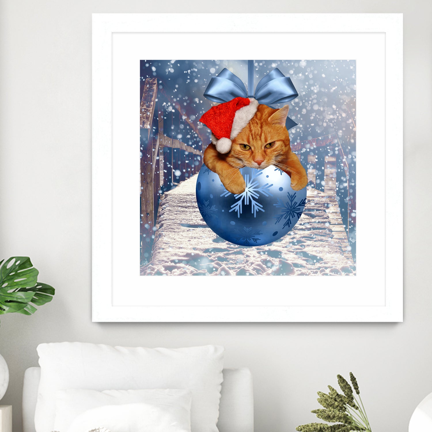 Christmas Cat and Snow by Erika Kaisersot on GIANT ART - blue photo illustration