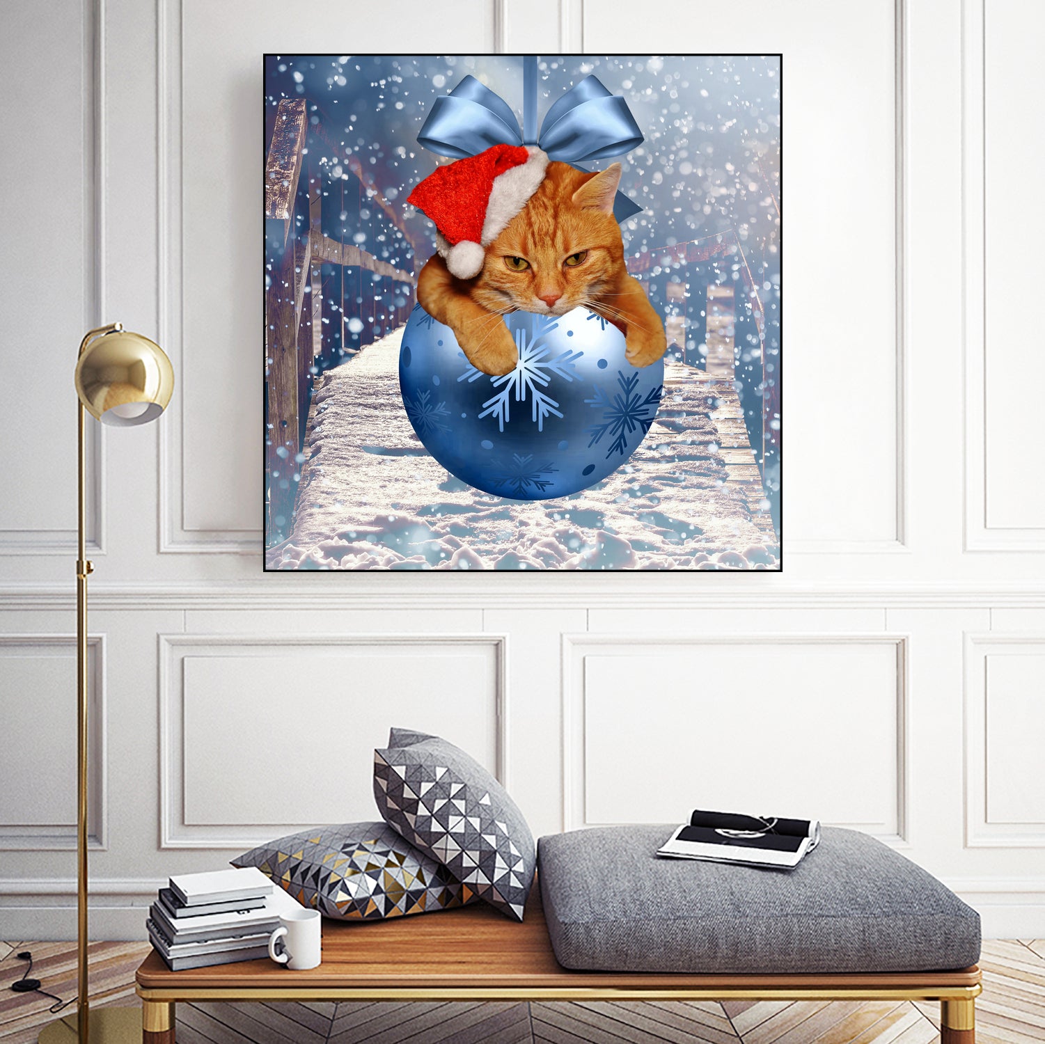 Christmas Cat and Snow by Erika Kaisersot on GIANT ART - blue photo illustration