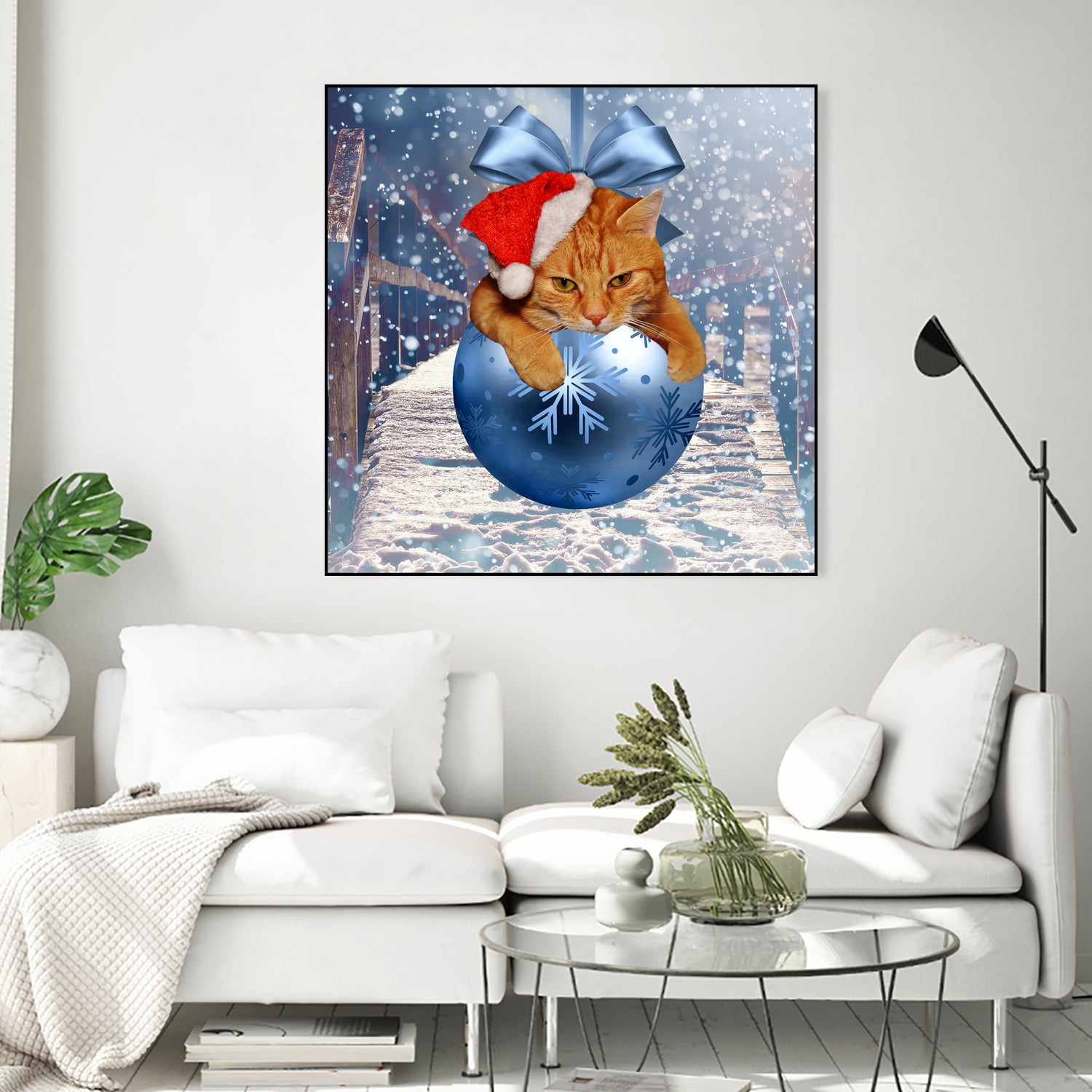 Christmas Cat and Snow by Erika Kaisersot on GIANT ART - blue photo illustration