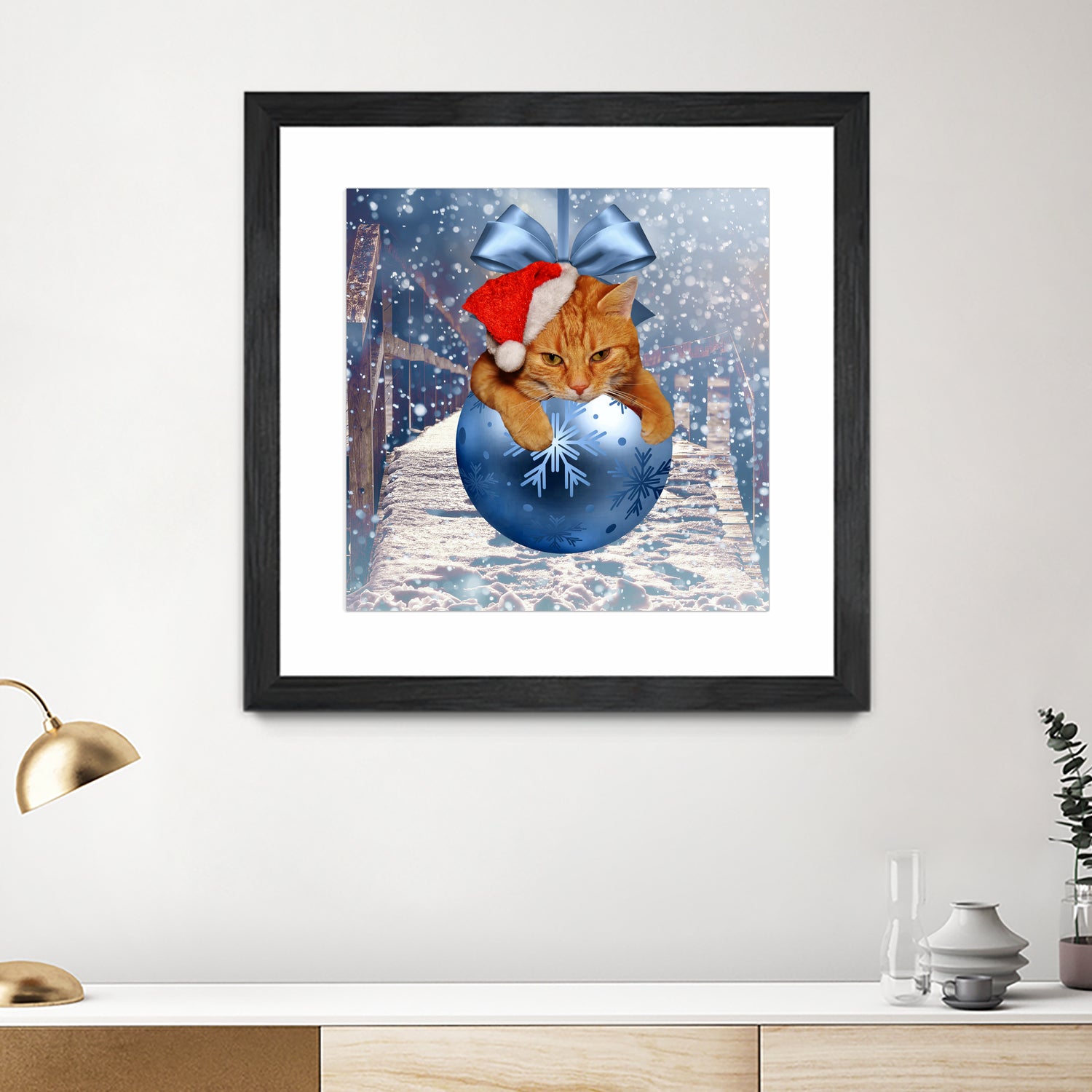 Christmas Cat and Snow by Erika Kaisersot on GIANT ART - blue photo illustration