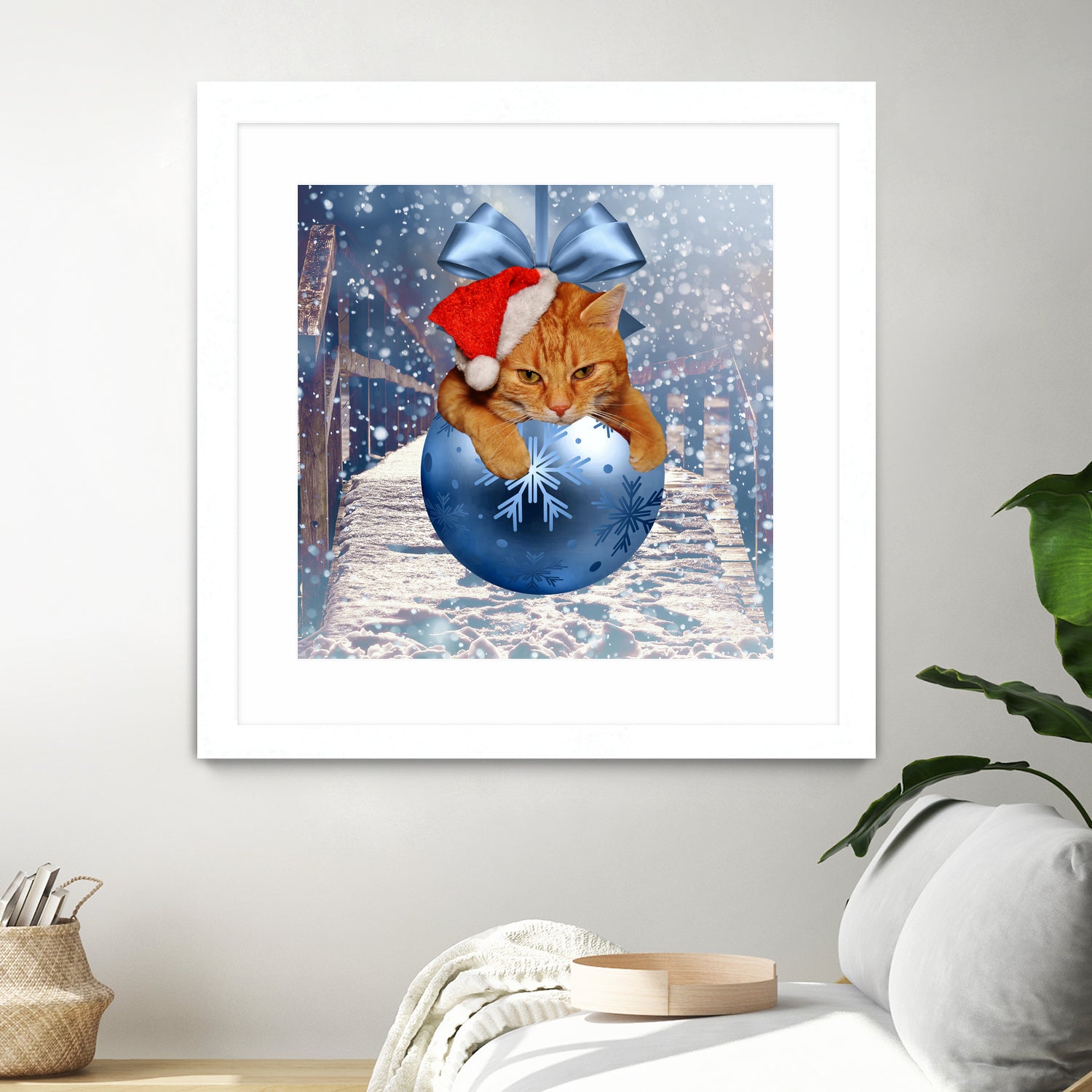 Christmas Cat and Snow by Erika Kaisersot on GIANT ART - blue photo illustration