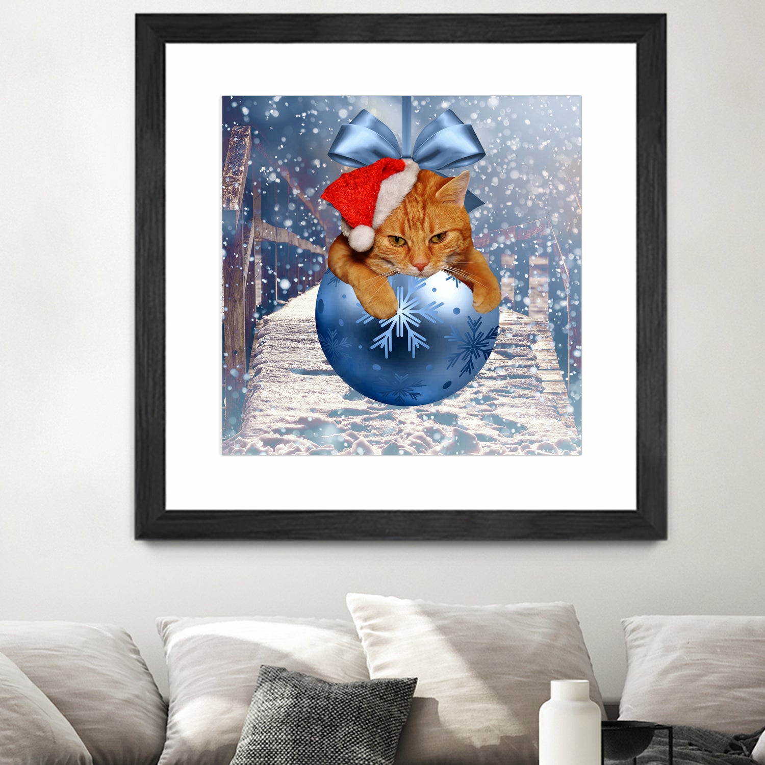 Christmas Cat and Snow by Erika Kaisersot on GIANT ART - blue photo illustration