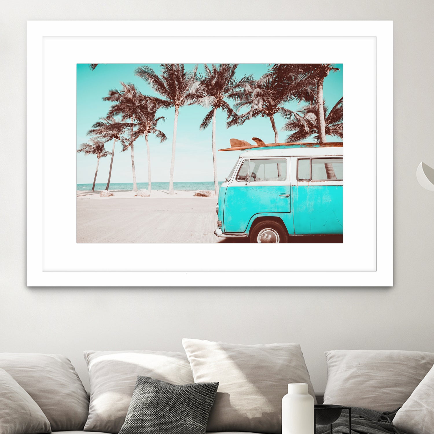 Retro Camper Van on the Beach by Rositsa Raicheva on GIANT ART - blue photo manipulation