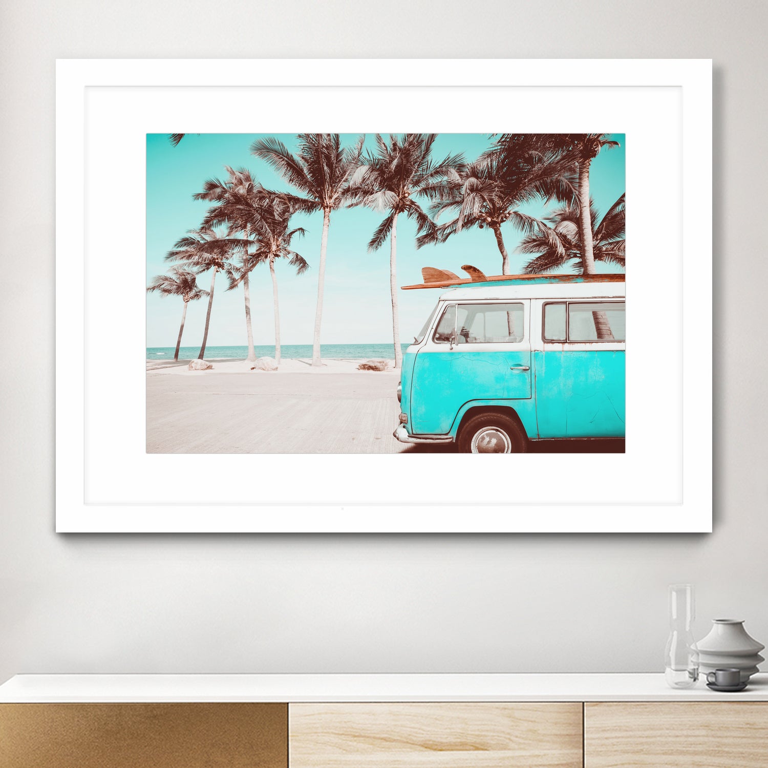 Retro Camper Van on the Beach by Rositsa Raicheva on GIANT ART - blue photo manipulation