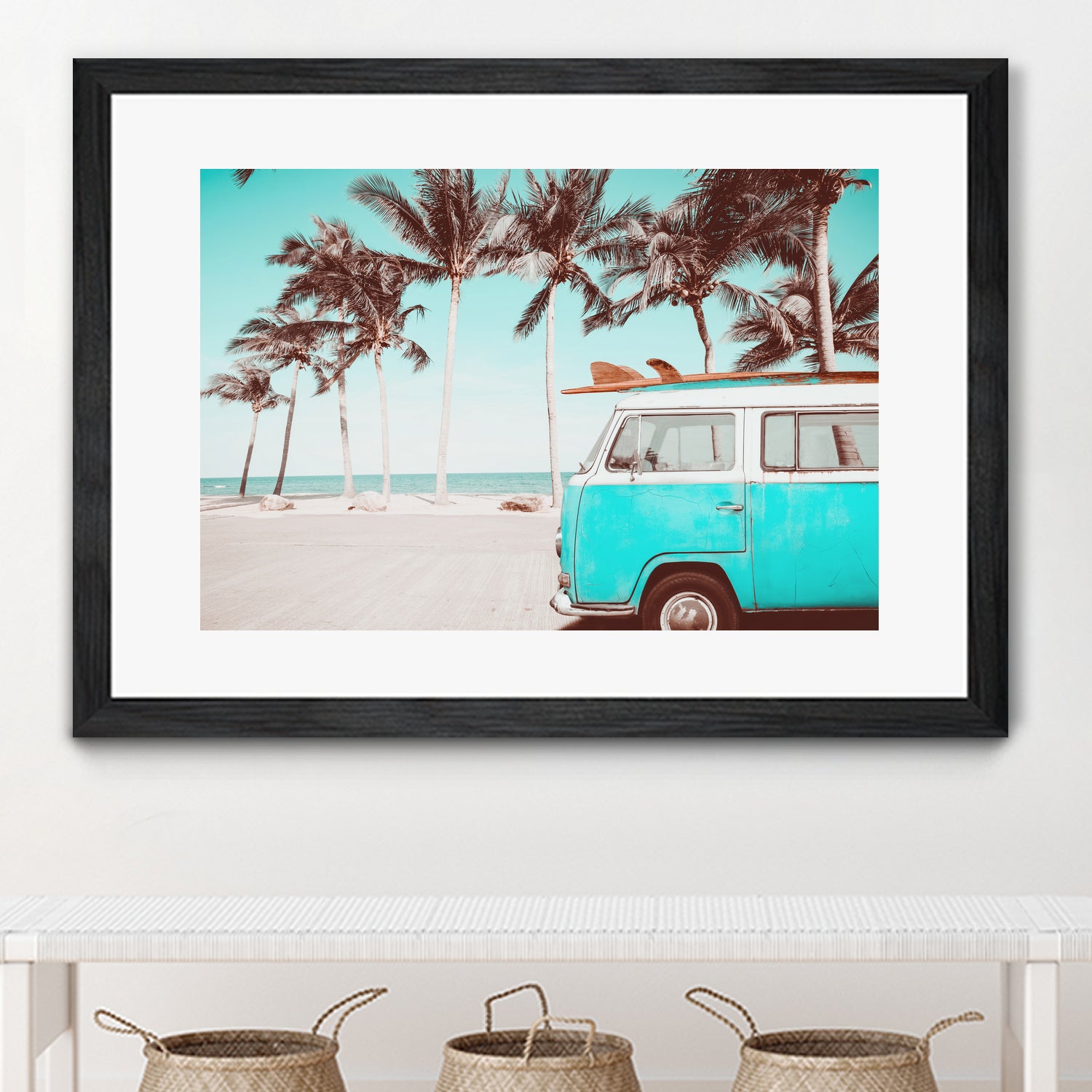 Retro Camper Van on the Beach by Rositsa Raicheva on GIANT ART - blue photo manipulation