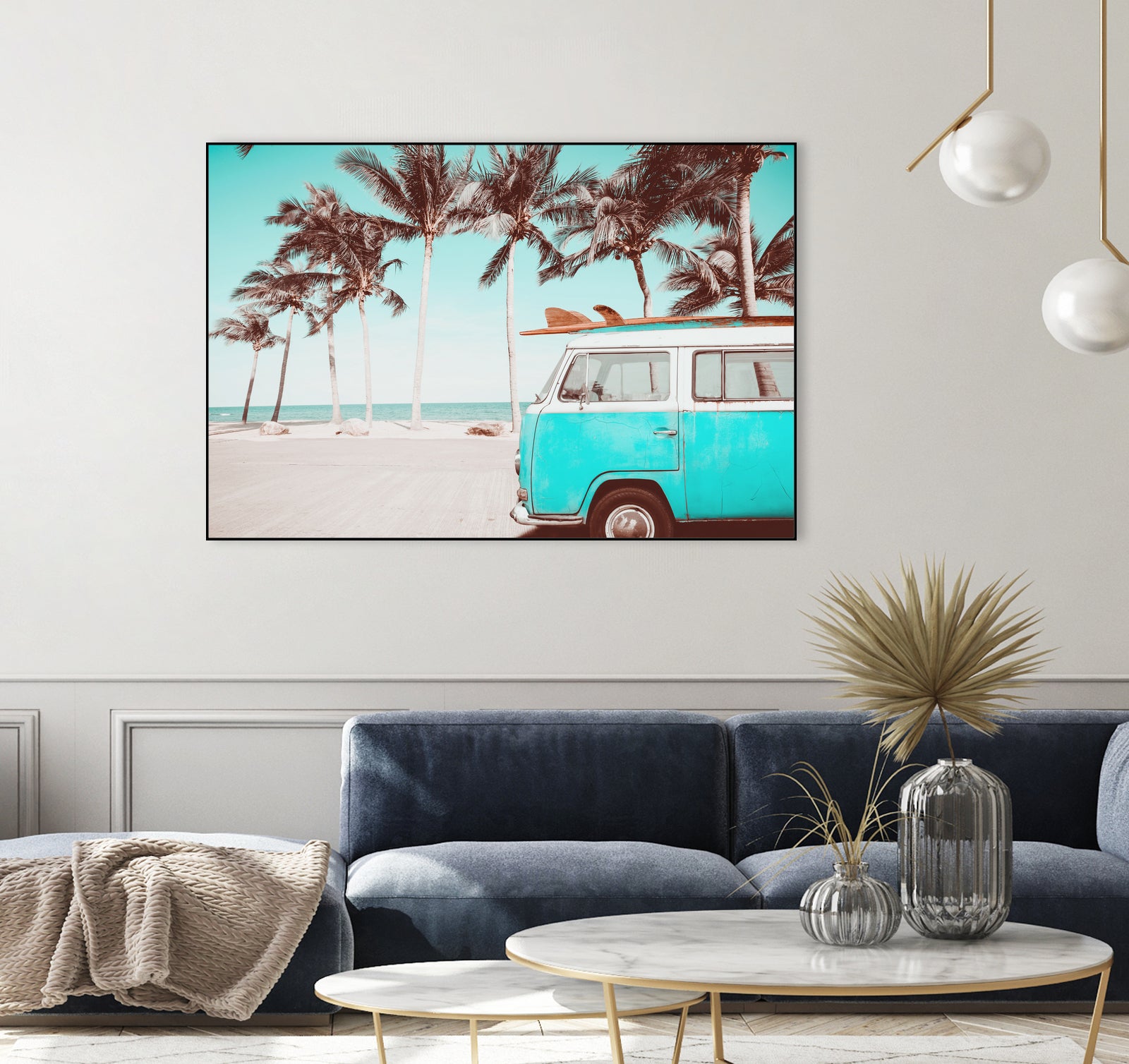 Retro Camper Van on the Beach by Rositsa Raicheva on GIANT ART - blue photo manipulation