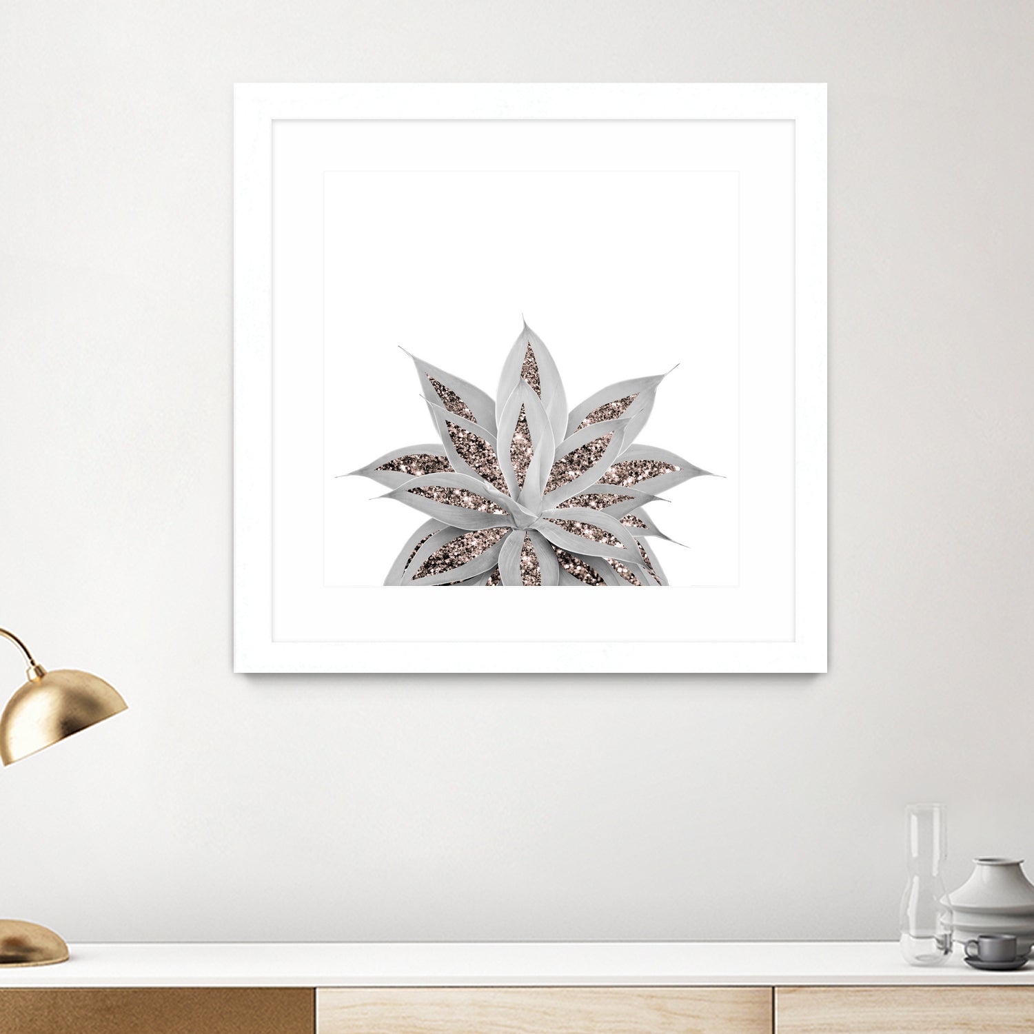 Gray Agave with Rose Gold Glitter #3 #shiny #tropical #decor by Anita & Bella Jantz on GIANT ART - gray photo illustration