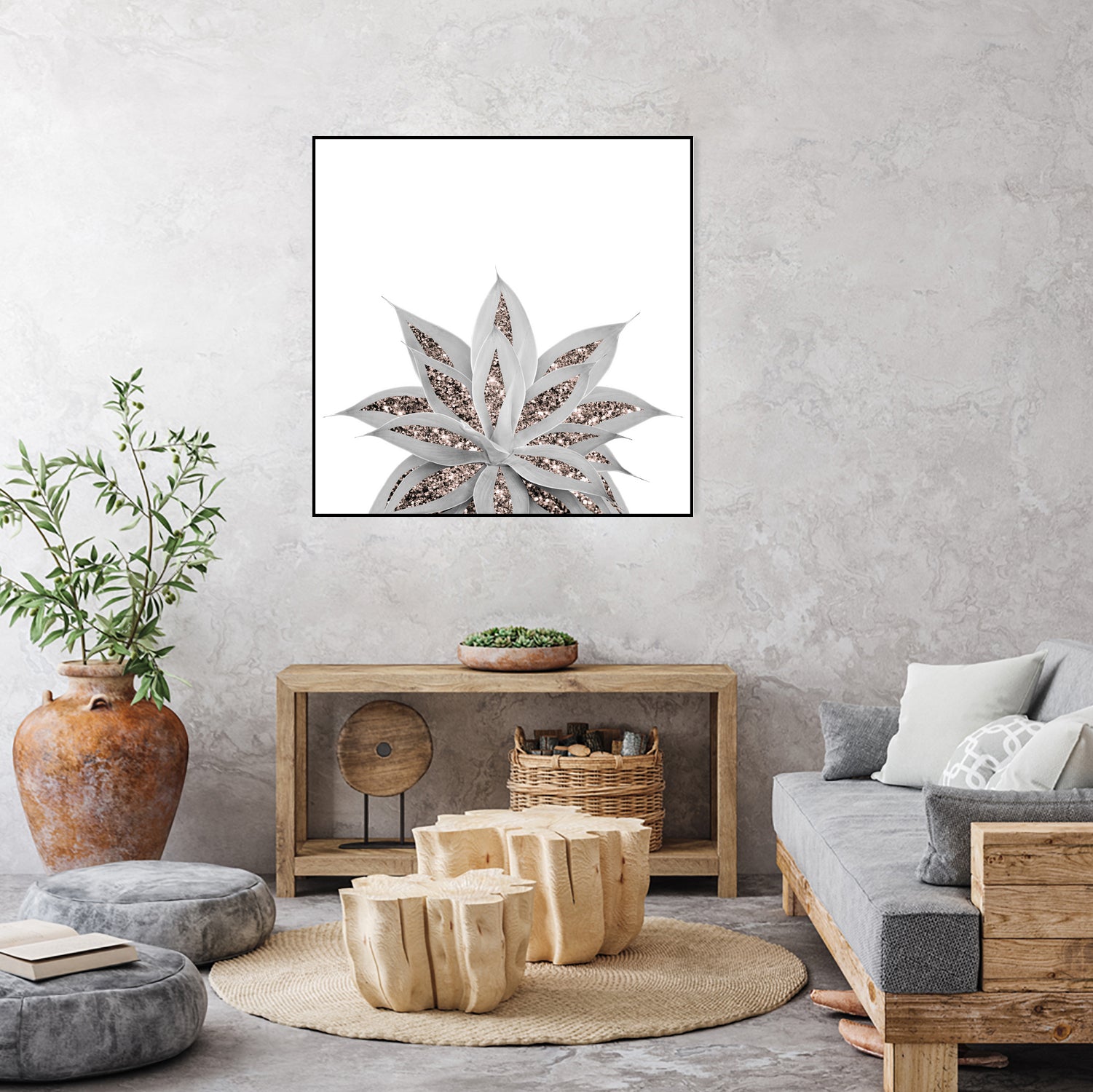 Gray Agave with Rose Gold Glitter #3 #shiny #tropical #decor by Anita & Bella Jantz on GIANT ART - gray photo illustration