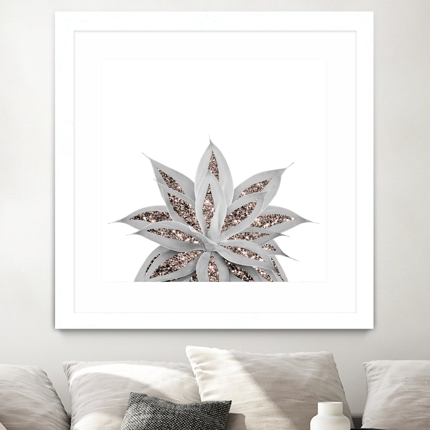 Gray Agave with Rose Gold Glitter #3 #shiny #tropical #decor by Anita & Bella Jantz on GIANT ART - gray photo illustration