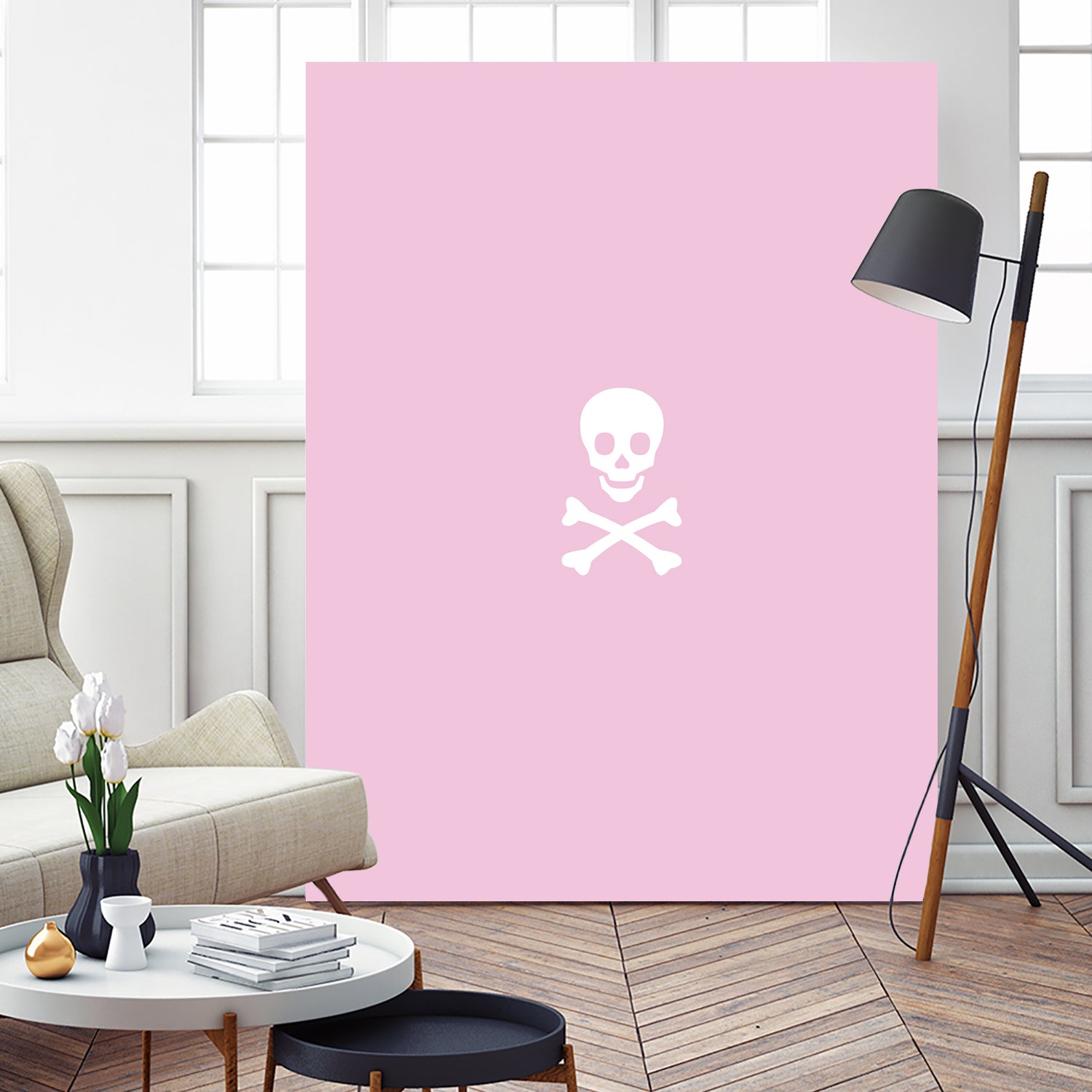 SKULL - LIGHT PINK & WHITE by Alexander Tonetti on GIANT ART - pink digital drawing