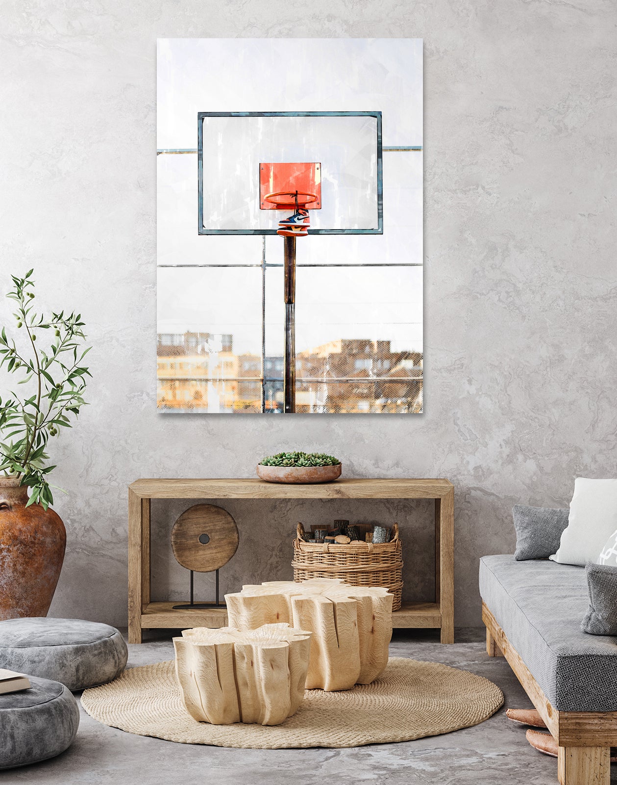 Air Jordan Attached To Basketball Hoop by Wazir Rohiman on GIANT ART - red digital painting