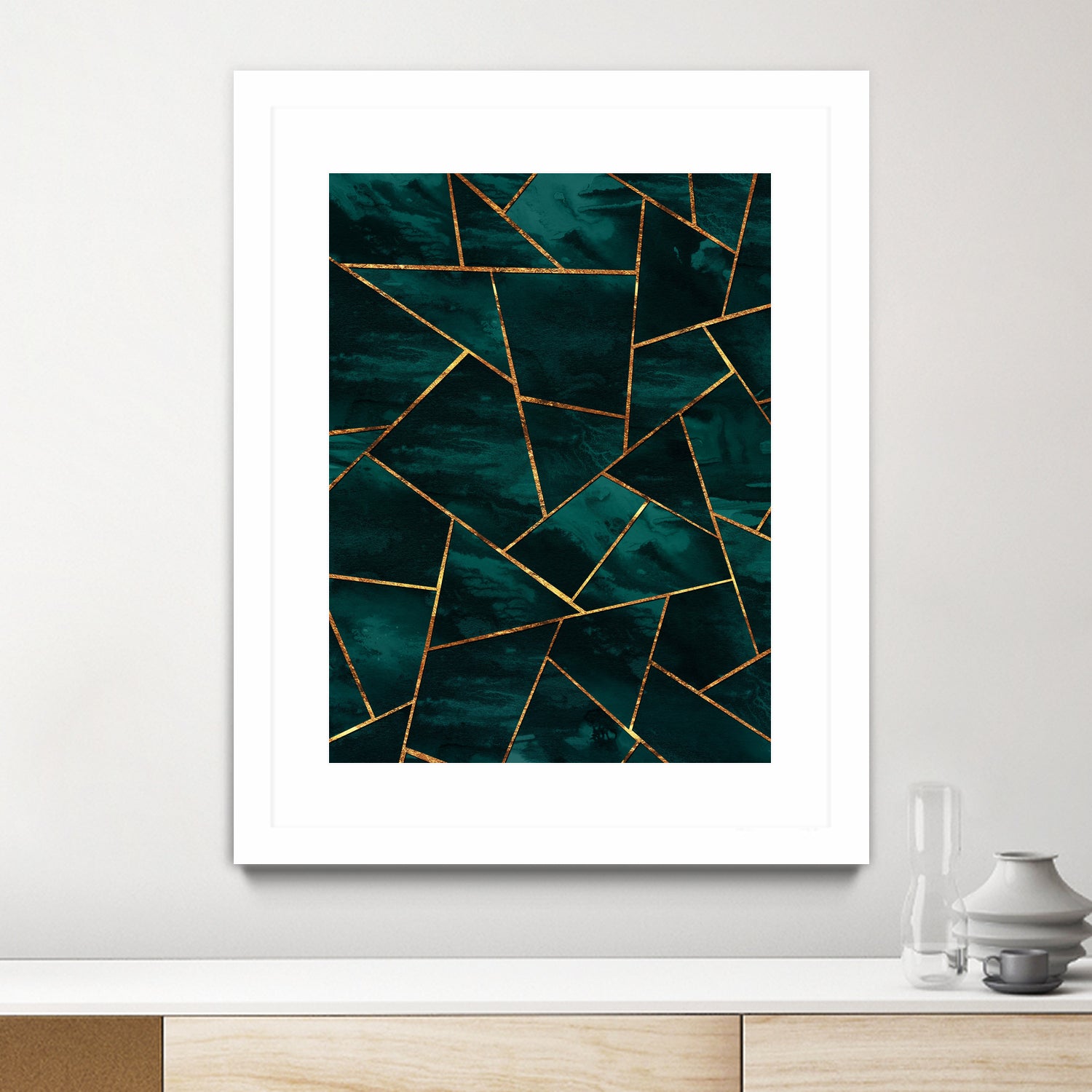 Dark Teal Ink Copper Gold Geometric Glam #1 #geo #decor #art by Anita & Bella Jantz on GIANT ART - green digital painting