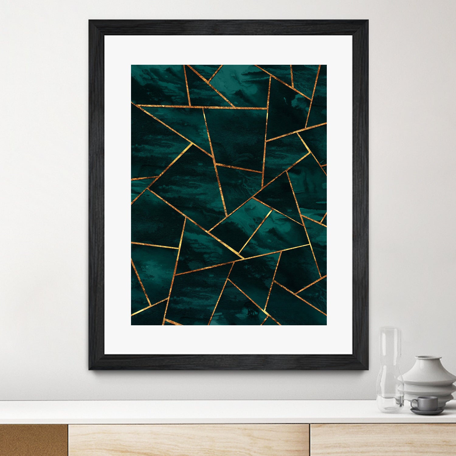 Dark Teal Ink Copper Gold Geometric Glam #1 #geo #decor #art by Anita & Bella Jantz on GIANT ART - green digital painting