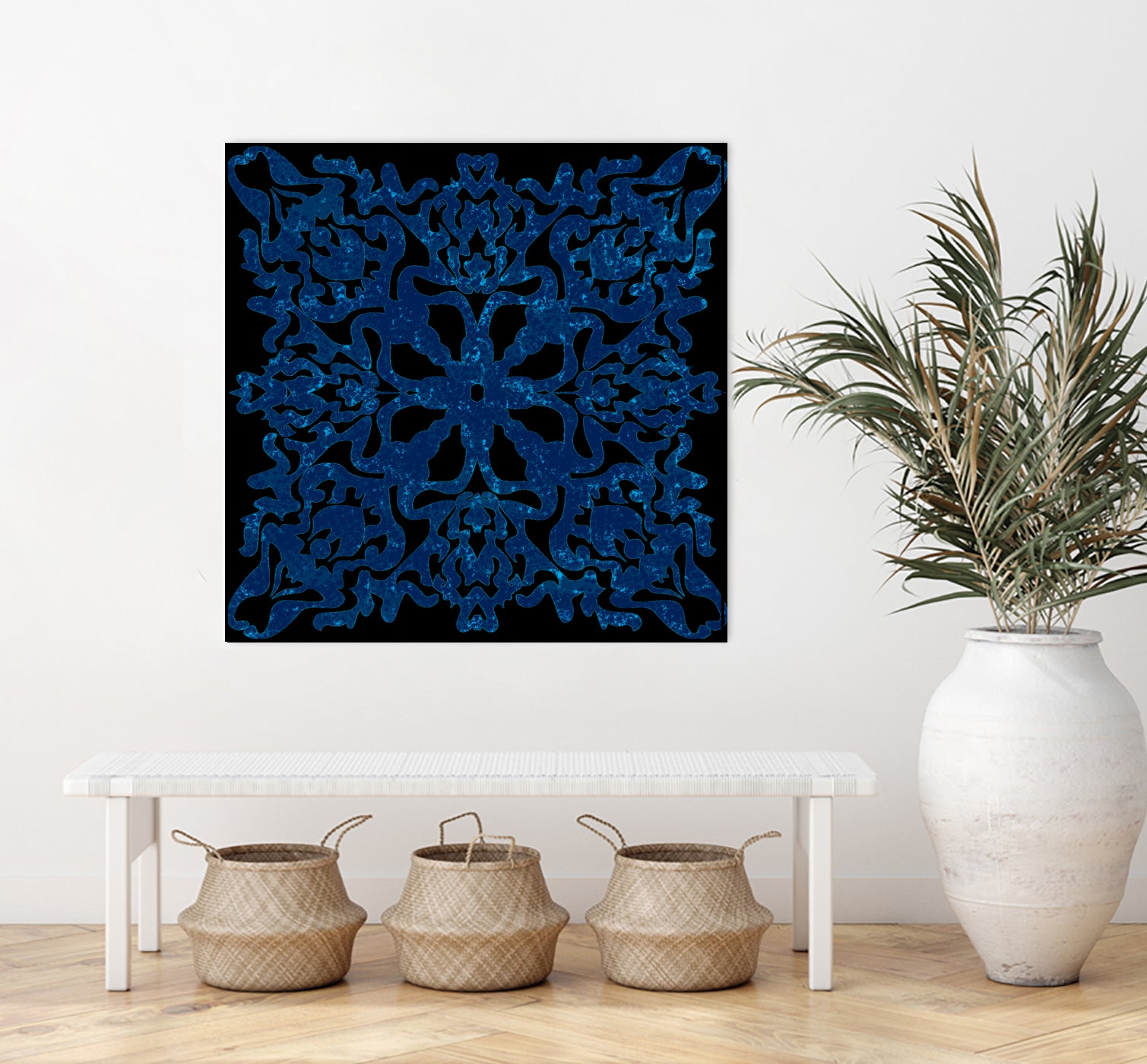 Blue Ceramic style Portuguese tiles by Bernadette Mombourgh on GIANT ART - blue character design