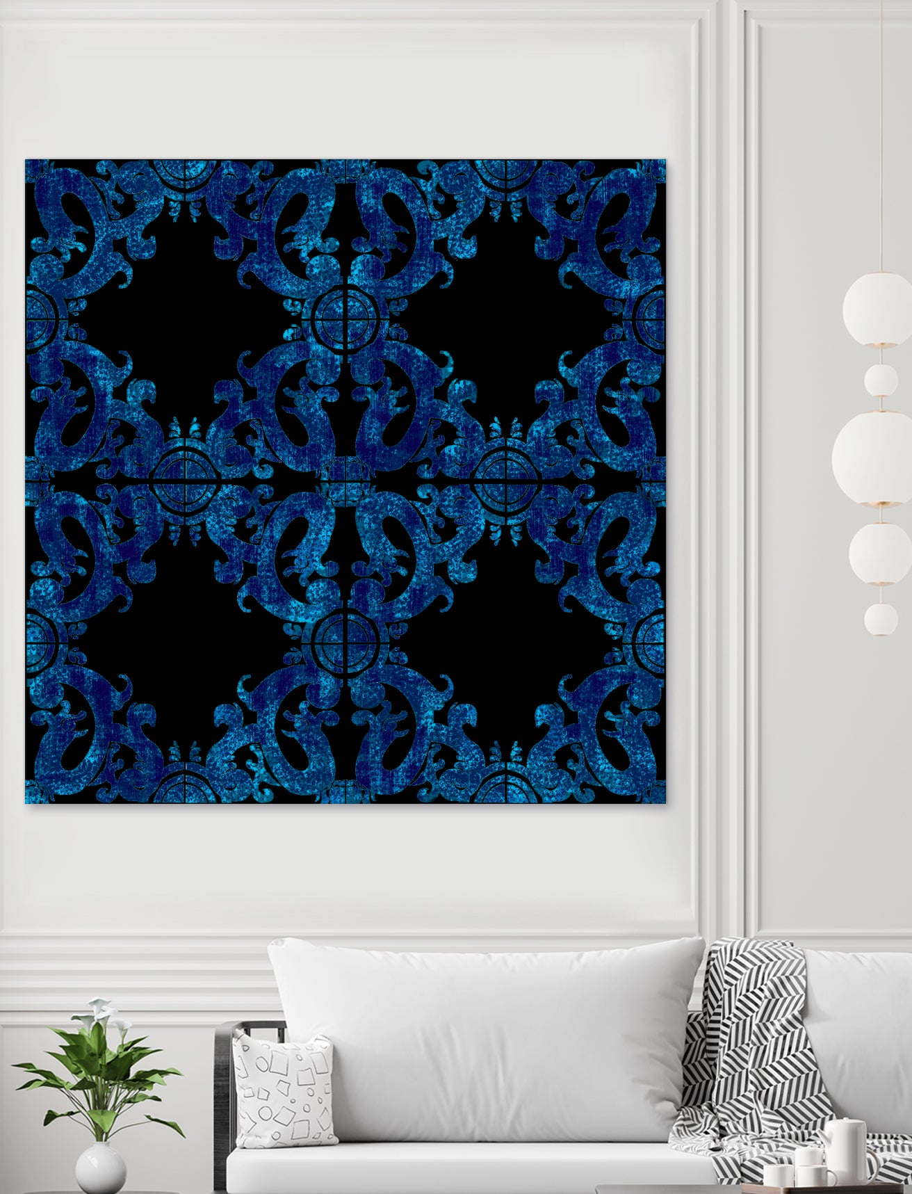 Blue carved tile ceramic effect by Bernadette Mombourgh on GIANT ART - blue digital painting