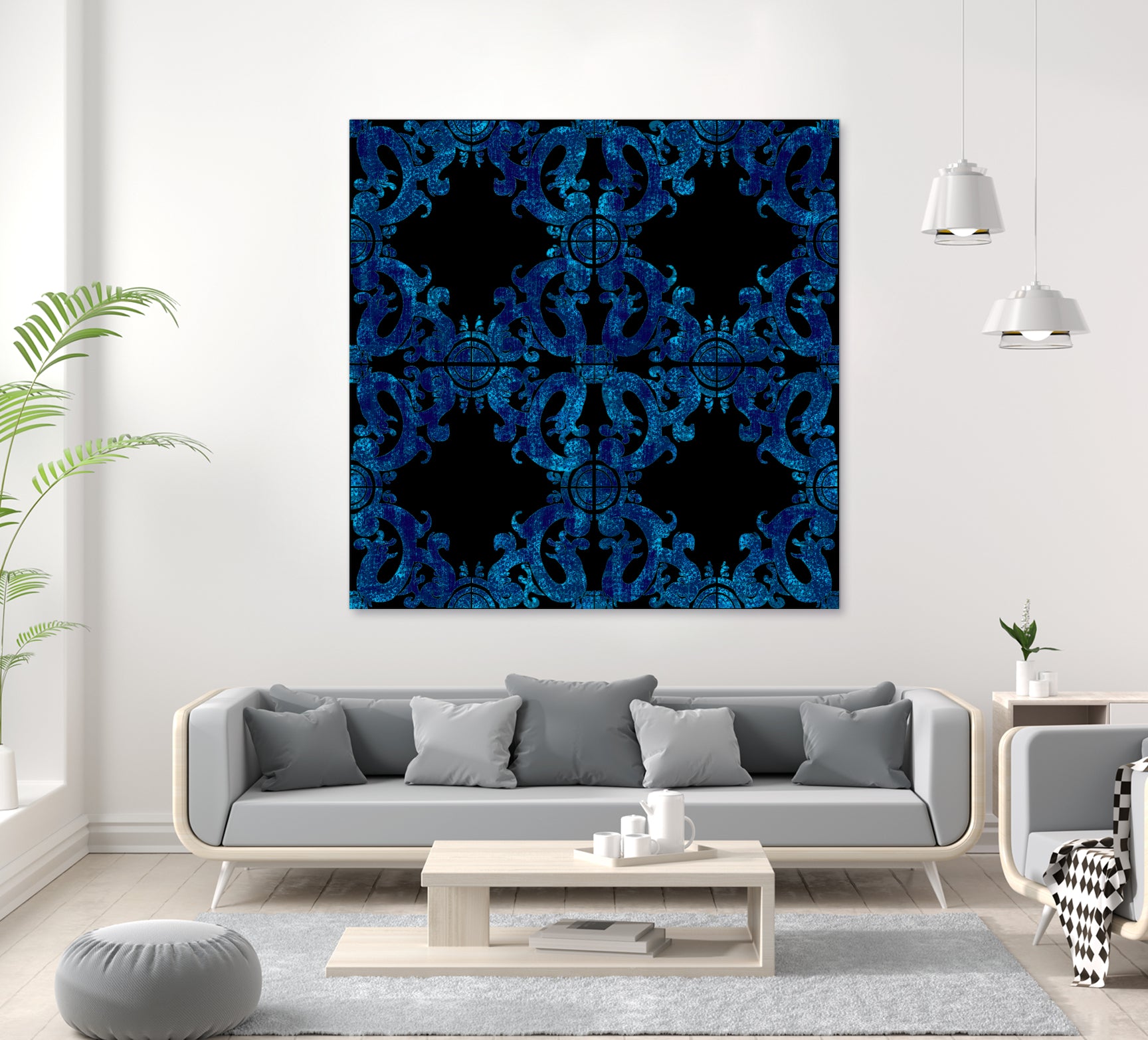 Blue carved tile ceramic effect by Bernadette Mombourgh on GIANT ART - blue digital painting