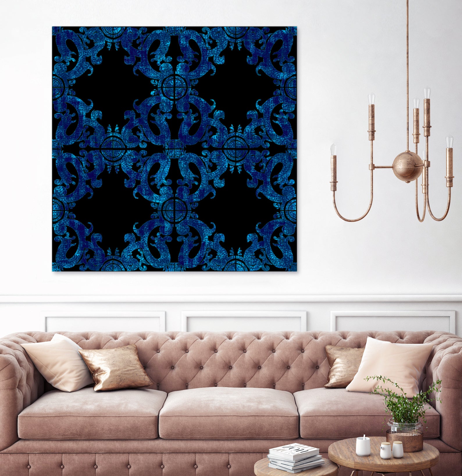 Blue carved tile ceramic effect by Bernadette Mombourgh on GIANT ART - blue digital painting